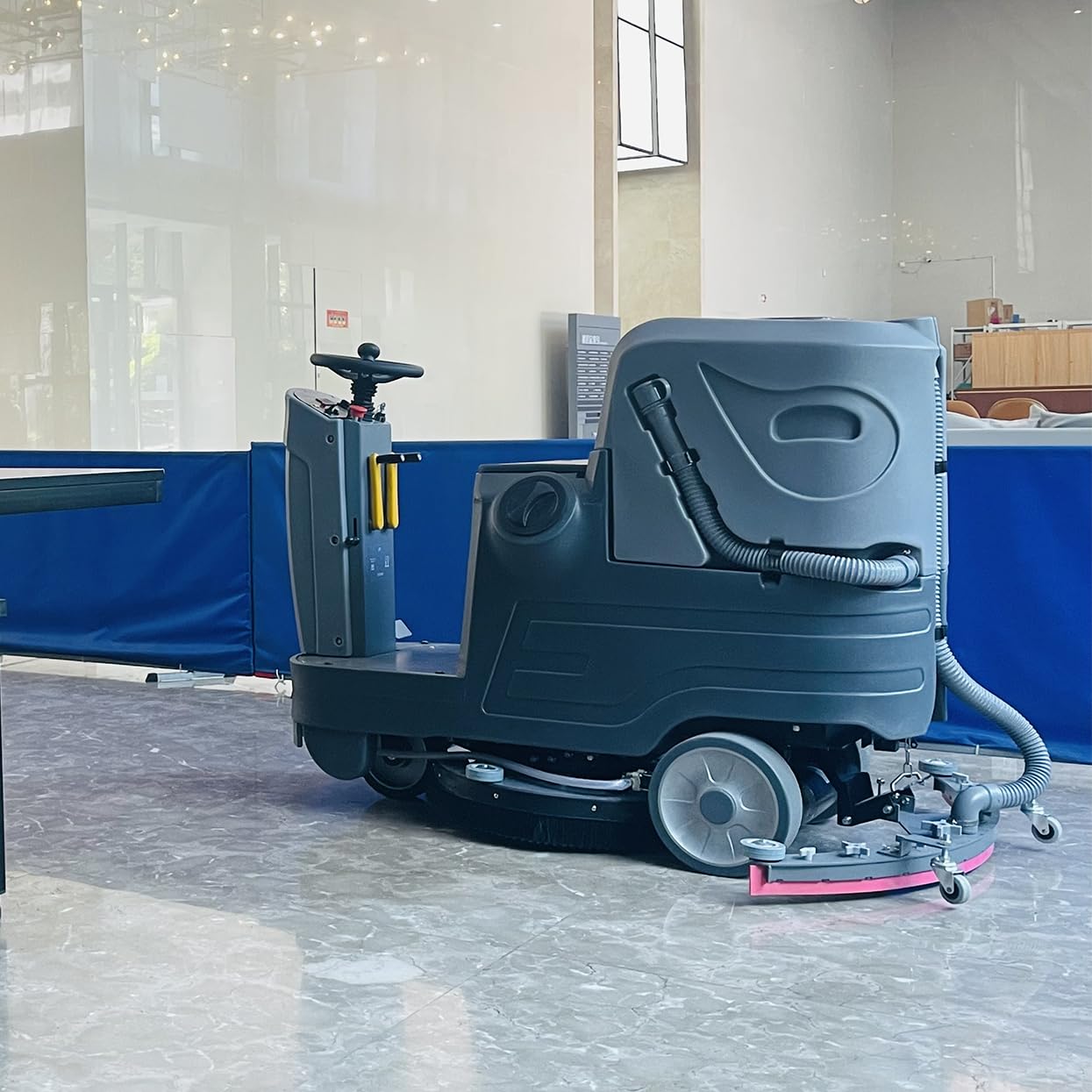 HiBuyer Commercial Ride-On Floor Scrubber Machine 21" Brush w/ 38 Inch Squeegee, 21.1 Gallon Tank Automatic Commercial Riding Floor Cleaning Scrubber