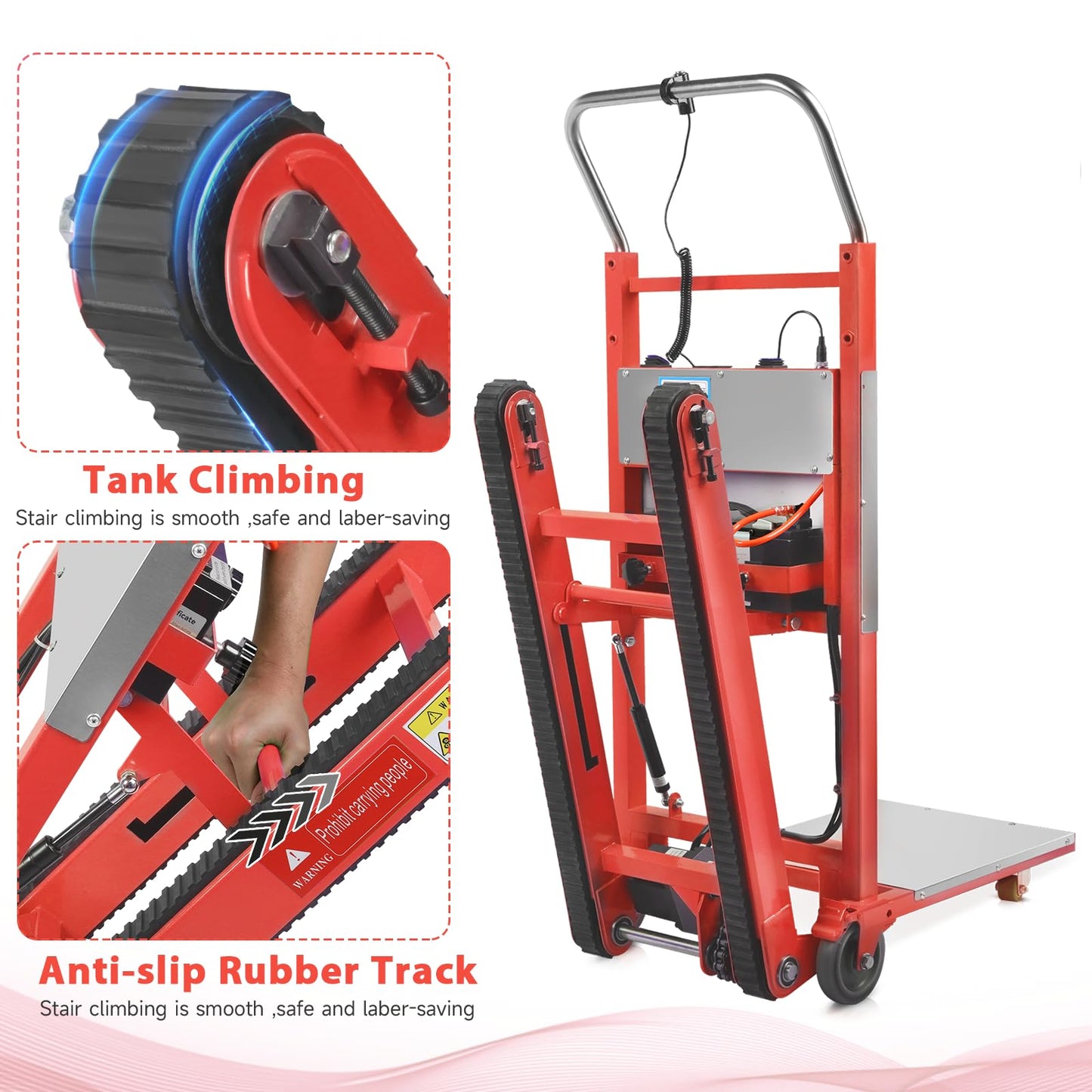1250W Electric Stair Climbing Hand Truck with Rubber Tracks, 900lbs Stair Climber Trolley Lithium Battery with Safety Rope, Heavy Duty Stair Climber, Warehouse Logistics, Transport, Moving Furniture