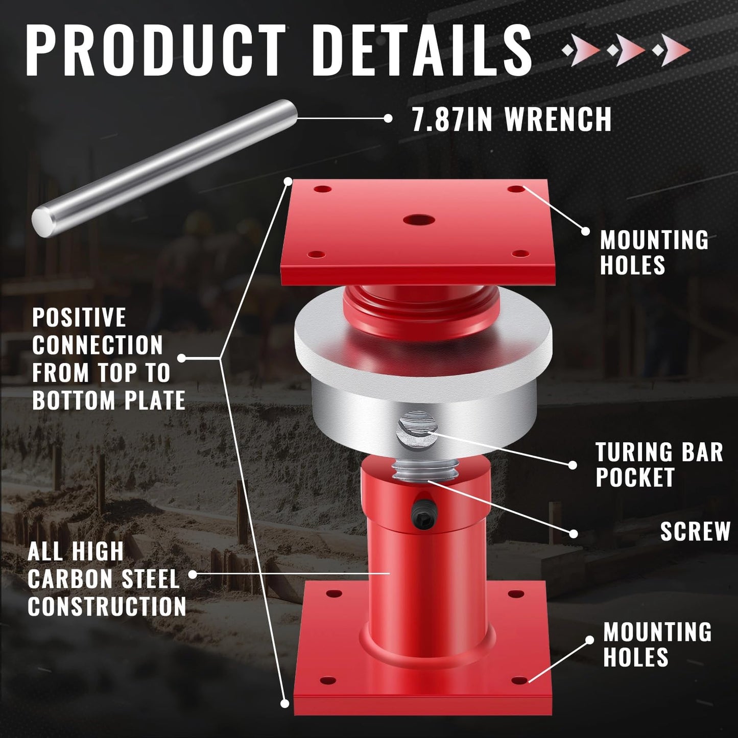 Lanties Adjustable Screw Jack Post for House Leveling, Manufacturing House Jacks with Wrench Screw Steel Shores, Range of Adjustment(6.5''-9'',Red,4 Pcs)