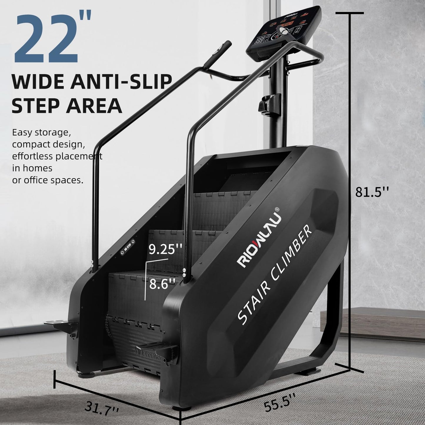 RIOWLAU Stepper Machine, Stair Stepper with LED Screen, Commercial Grade Stair Climber Exercise Machine,15 Speed Levels Stepping Machine for Cardio and Lower Body Workouts,375LBS, 15-164 Steps/Minute