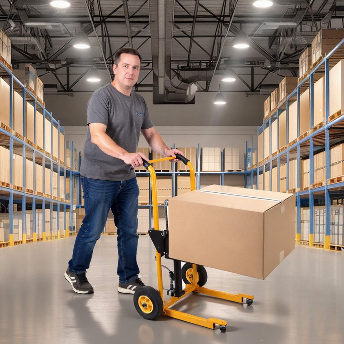 Hubxinly Mini Forklift Foldable Transport Lifting Cart with Swivel Wheels Hydraulic Transporter Cart Lightweight for Household Warehouse Factory