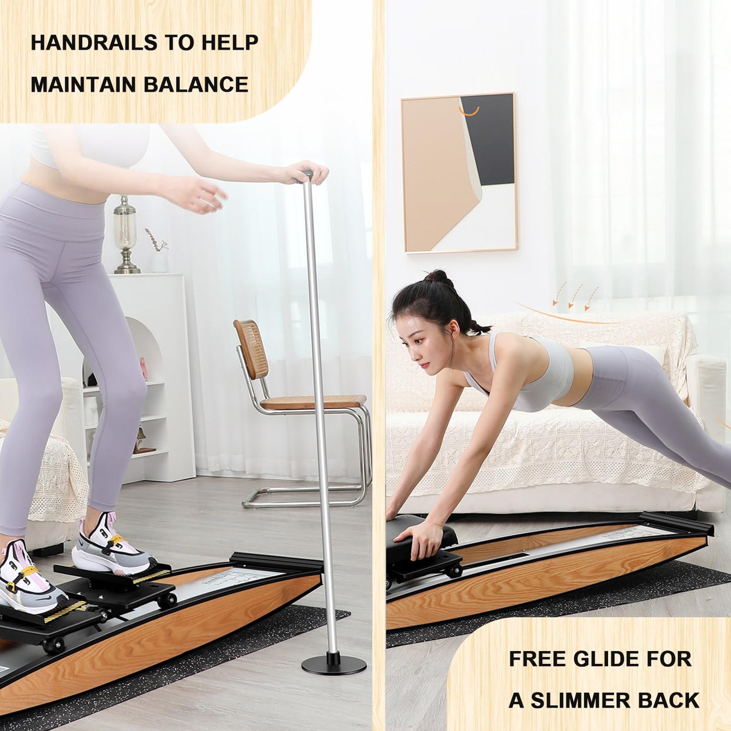 Ski Machine Exercise Equipment, Strength Training Tool with Poles for Waist, Abdominal, Leg Workout Indoor Balance Simulator Glutes Targeting Home Gym Aerobic Device, 150kg Load