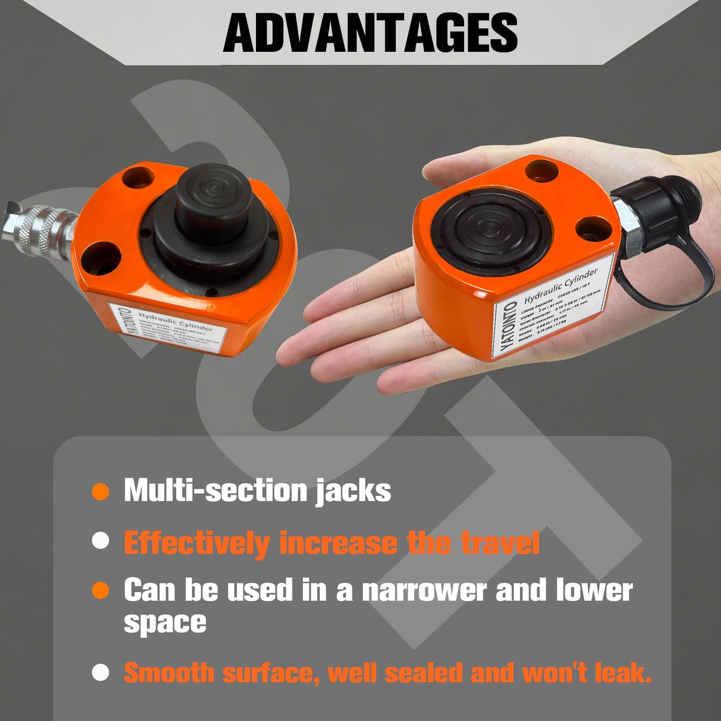 YATOINTO 20 Ton Low Profile Hydraulic Cylinder Jack Porta Power Ram 1.18" Stroke Hydraulic Jack for Short Distance Lifting & Leveling(Orange-Red)