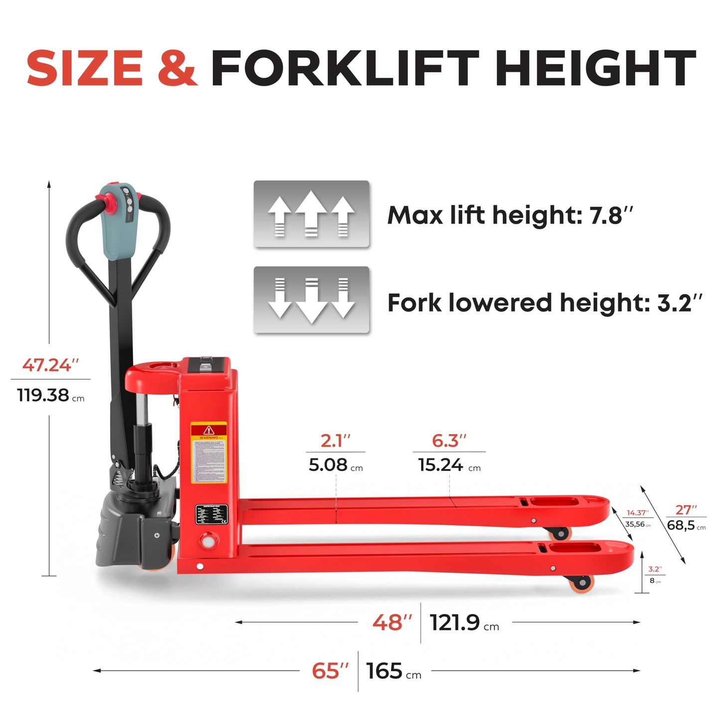 TEXLIFT Full Electric Forklift Walkie Pallet Stacker 3300 Lb Capacity 98 Inch Lifting Height and Full Electric Power Pallet Jack 4400 Lb Capacity 48” L x 27” W Fork Size
