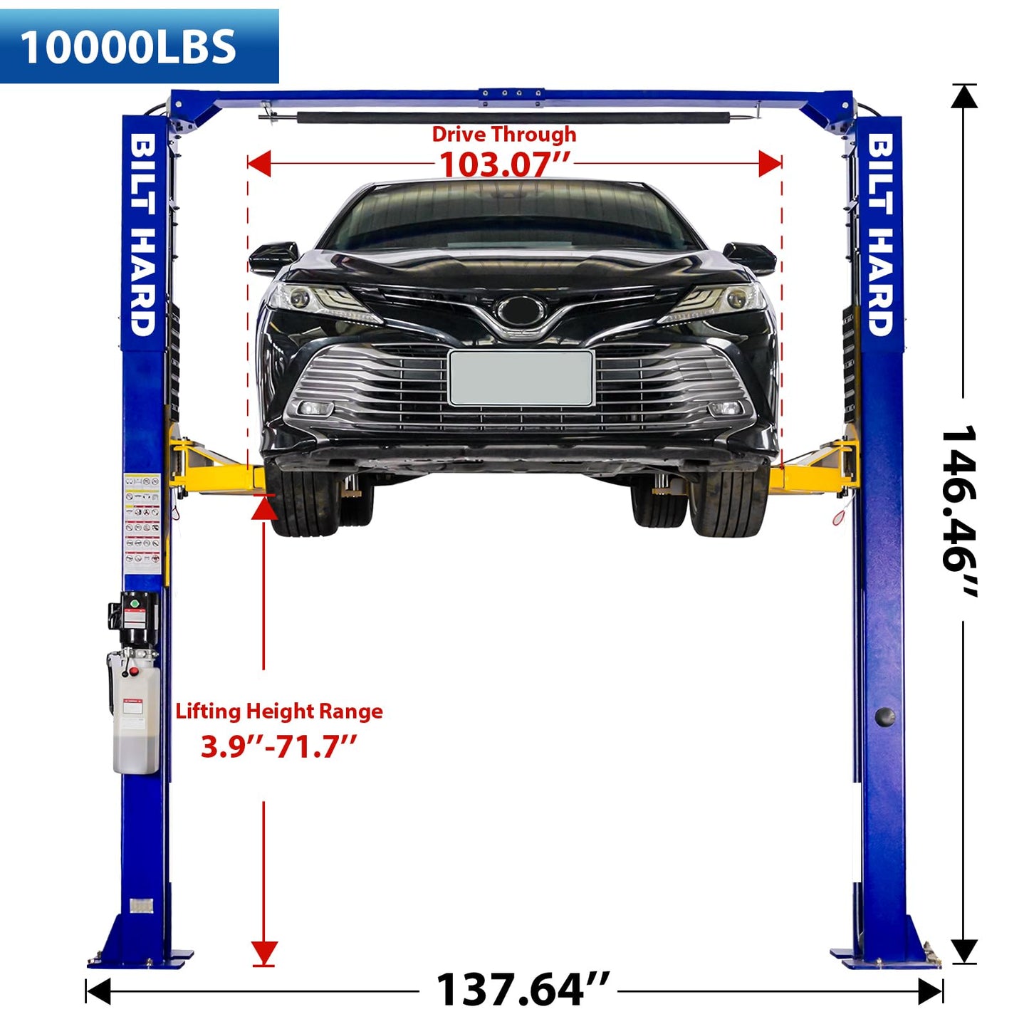 BILT HARD Two Post Car Lift 10000 LBS Capacity, 3HP 1PH Clearfloor Automotive Vehicle Lifts with Single Point Release, 4.5Ton 2 Post Overhead Auto Truck Tractor Lift 220V 60HZ