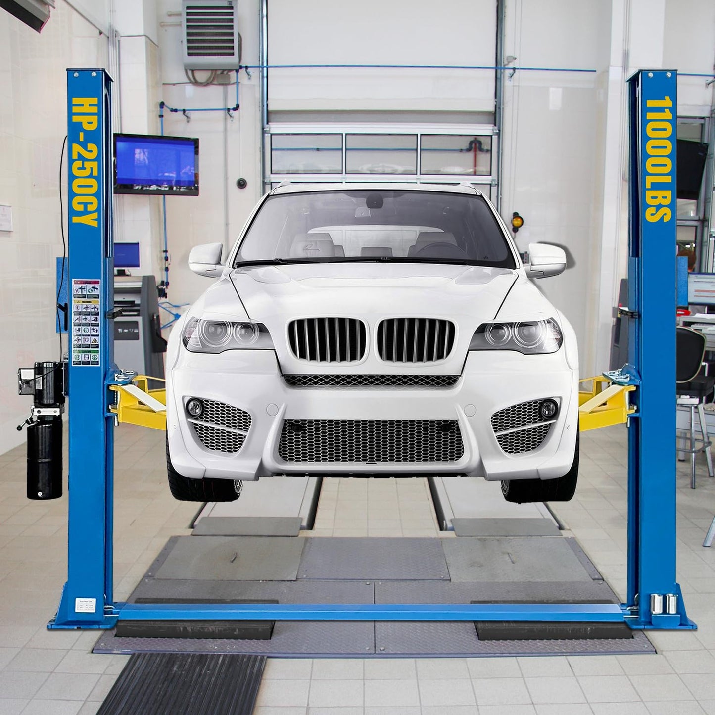 DMC-FPPS 220V Two Post Car Lift 11,000 LBS, Single-Sided Unlocking Heavy Duty Floor Plate 2 Posts Auto Hoist Truck Lift for Garage 3 Year Warranty