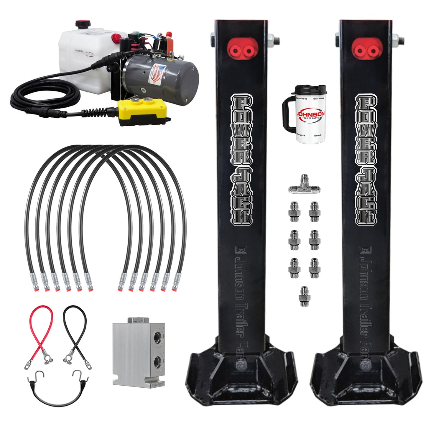 Dexter 24,000 lb Hydraulic Trailer Jack Kit – Dual 12,000 lb Power Jacks – KTI Double Acting Pump – Electric Hydraulic – for Dump, Cargo & Gooseneck Trailers