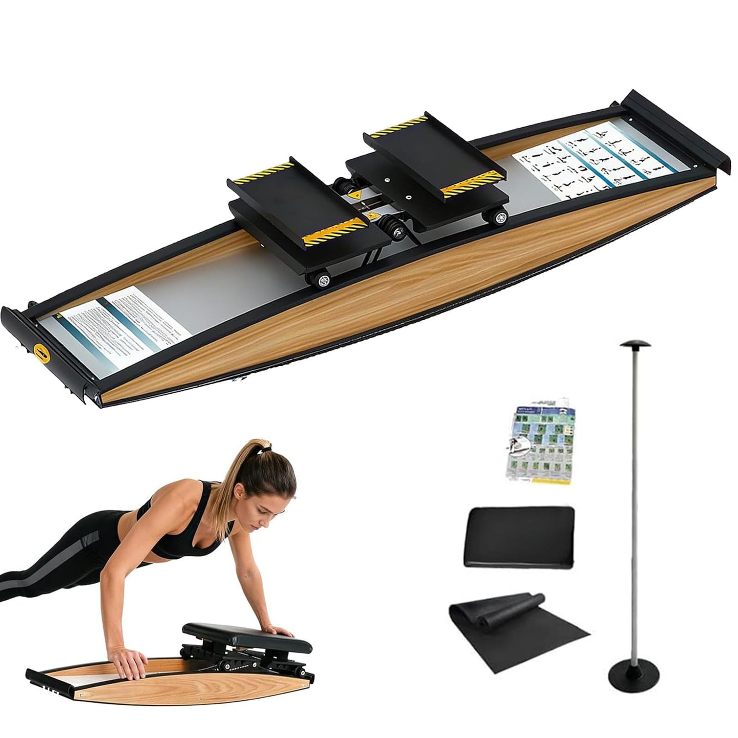 Ski Exercise Machine, Ski Simulator Training Machine with Ski Poles, Strength and Balance Training Tool Set, 150kg Load, for Waist, Abdomen and Leg Training
