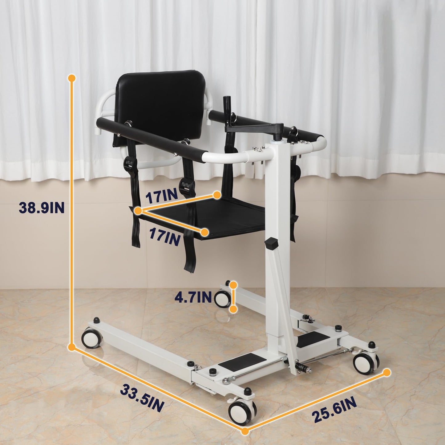 Foldable Manual Patient Lift Transfer Chair, Adjustable Height & Base Width, Portable Mobility Aid for Elderly, Bed to Wheelchair/Sofa/Toilet/Car Transfers (Manual Patient Lift Transfer Chair)