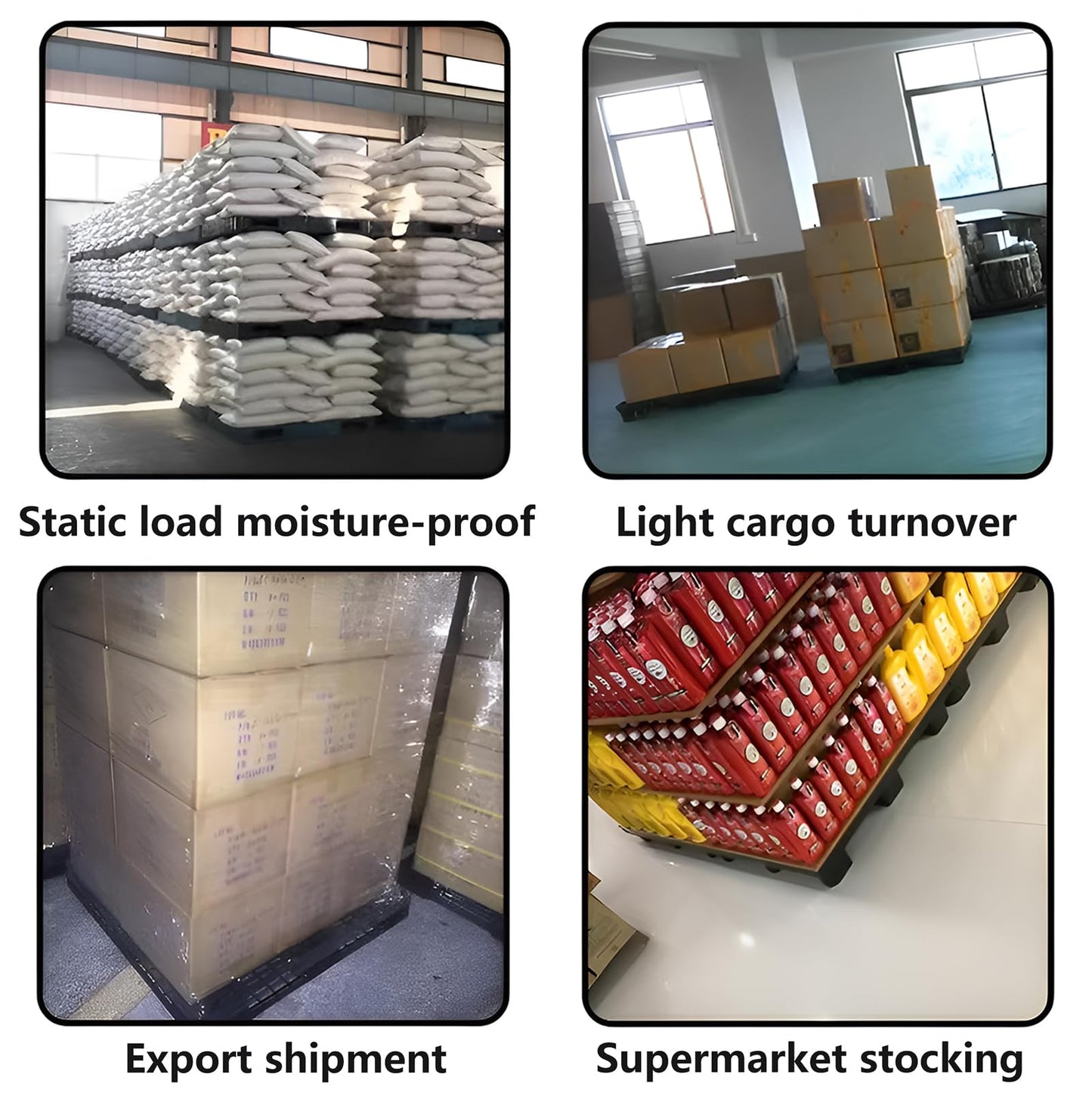 Jeracino Plastic Pallet, Plastic Storage Pallet With Interlocking Design, Plastic Floor Pallet, 23.6 x 15.7 x 3.9" 6-Pack, Plastic Pallet Platform With Waterproof Grids, Plastic Shipping Pallet, Black