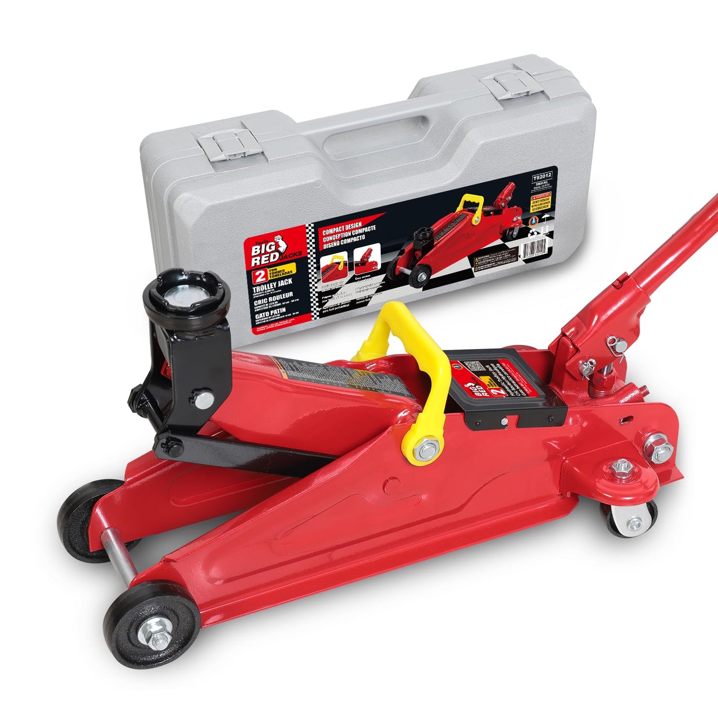 Big RED TAM82012-1 Torin Low Profile Hydraulic Trolley Service/Floor Jack with Blow Mold Carrying Storage Case, 2 Ton (4,000 lb) Capacity, Red