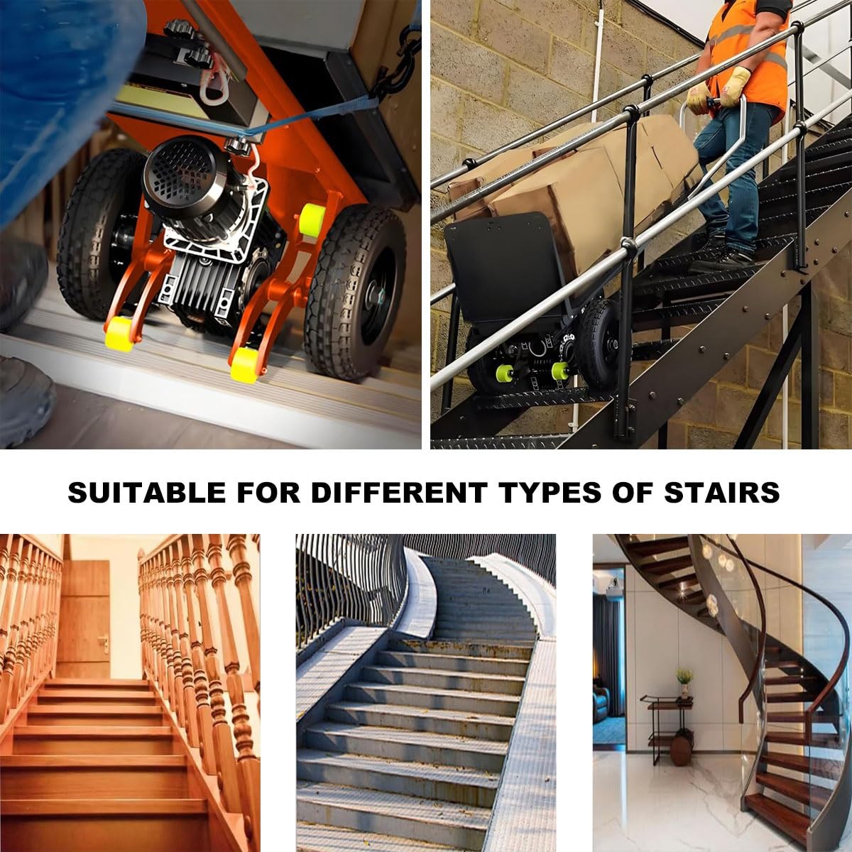 WMWZPYH Powered Stair Climbing Hand Trucks with Telescopic Handle, Electric Stair Climbing Dolly, Easily Handles Heavy Duty Loads Up and Down Stairs Heavy Duty Stair Climber Cart(Orange)