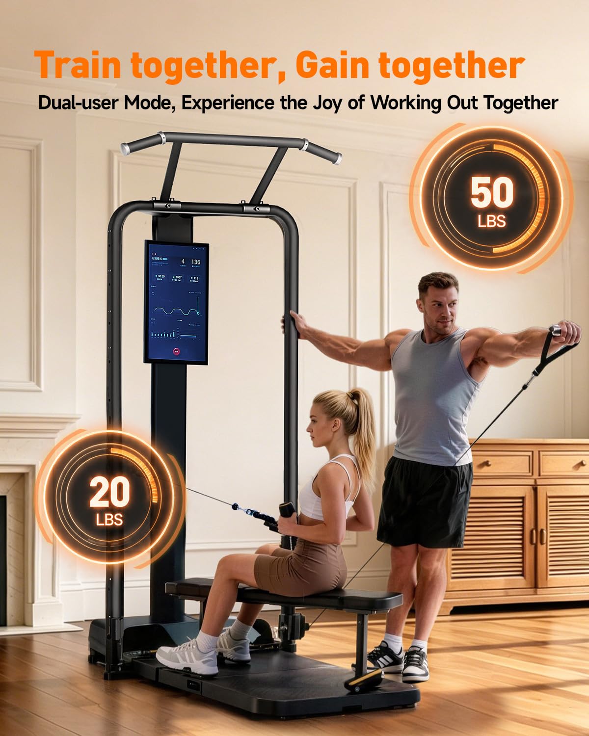 Motion Space Home Gym, All in One Smith Machine Digital Gym Equipment Multi-Functional Strength Equipment for Full Body Strength Training