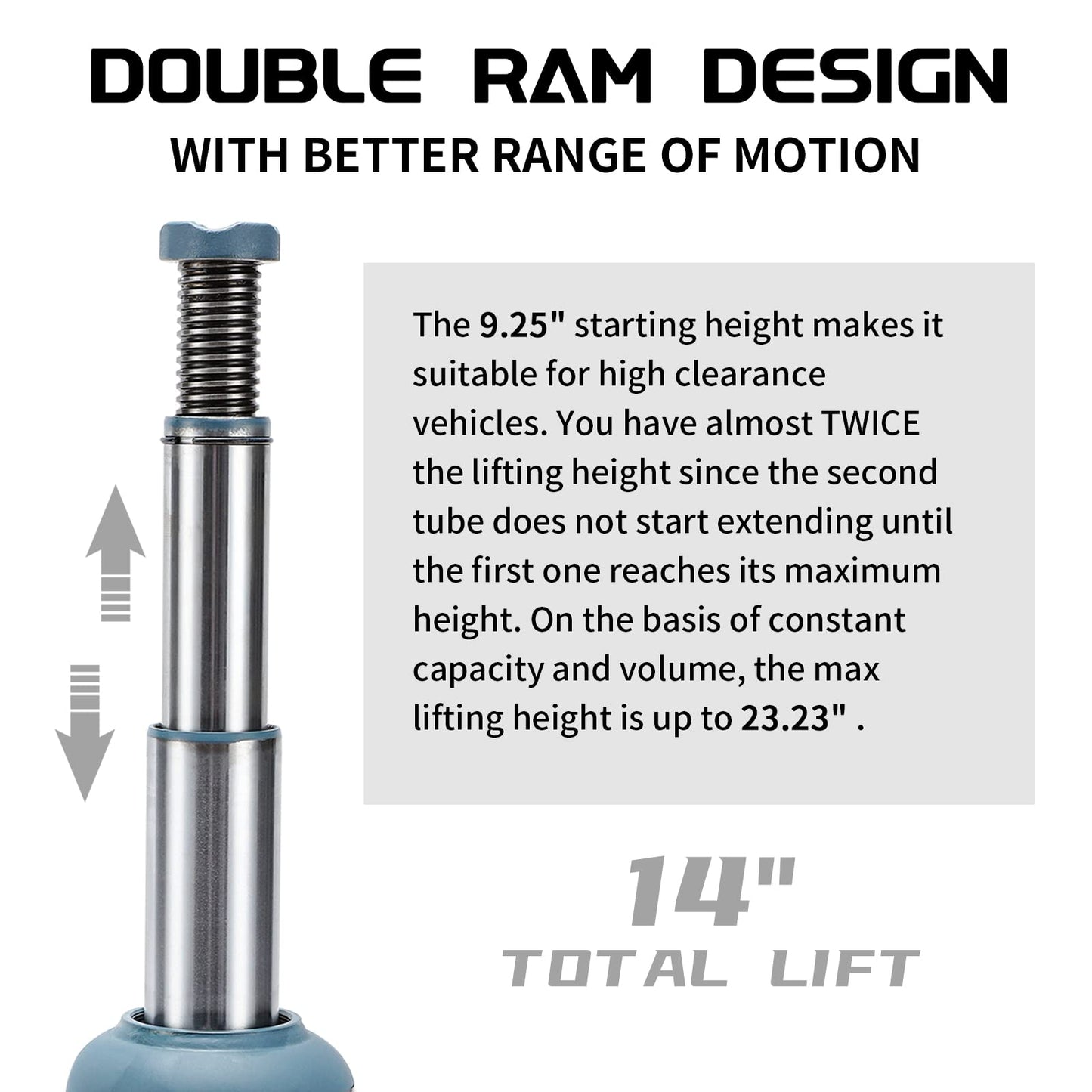 BAOSHISHAN Double Ram Bottle Jack Hydraulic Welded Jack Truck Jack 12 Ton (High Lift)