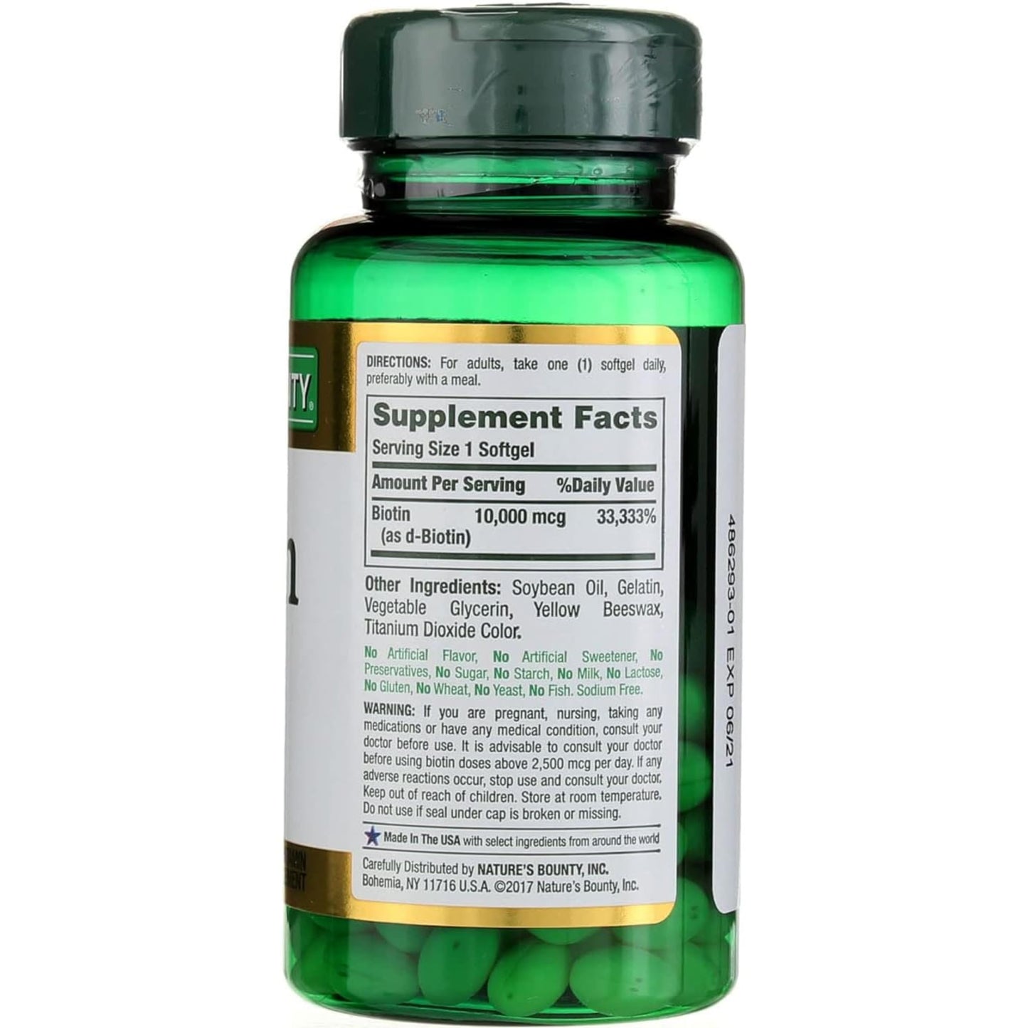Nature's Bounty Biotin 10000 mcg, Supports Healthy Hair - Skin and Nails - Rapid Release Softgels - 120 Ct