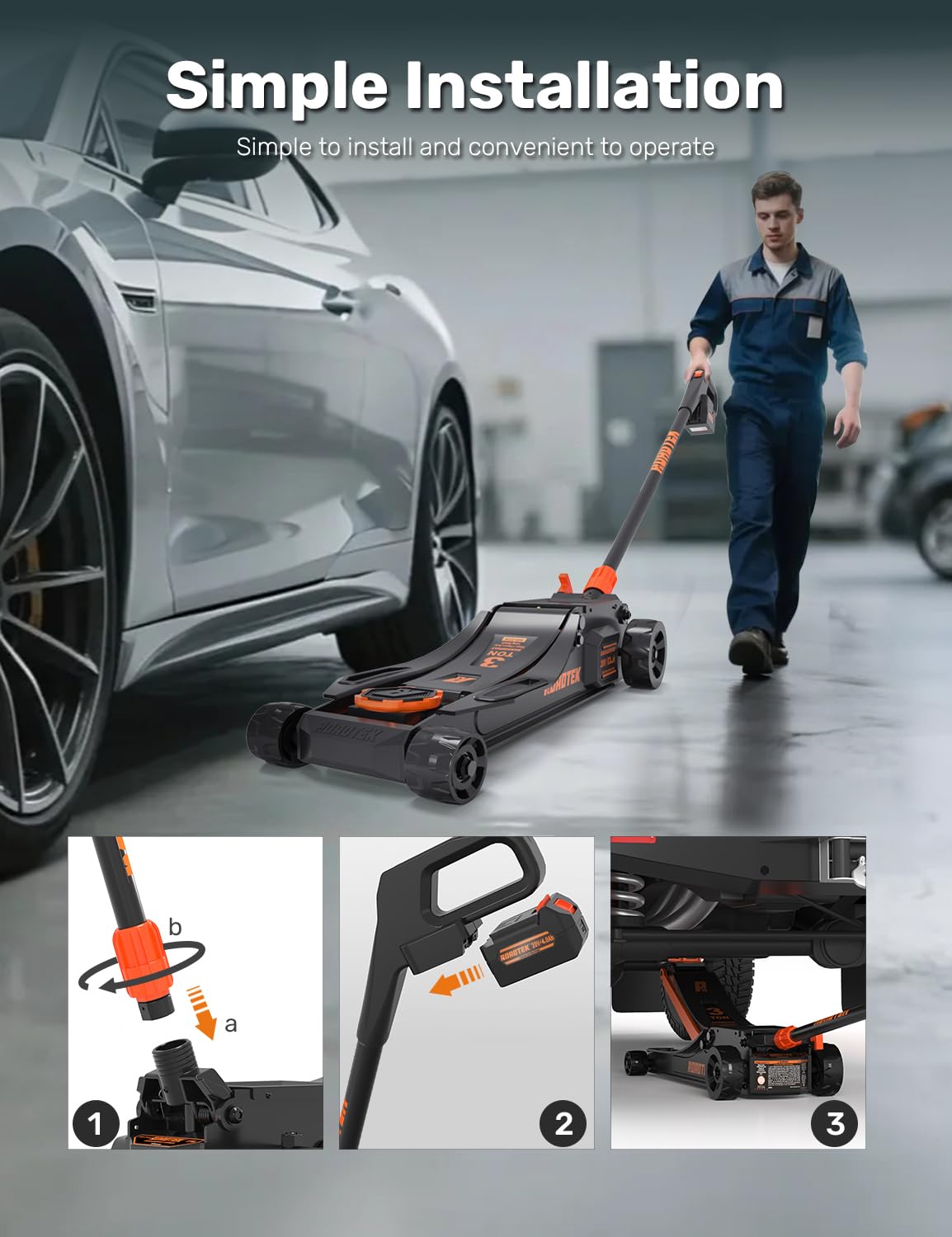 ROADTEK 3 Ton Electric Floor Jack, Low Profile Jack for Quickly Car Lift, Hydraulic Service Jack, 6000 lbs Capacity. Lifting Range 3-3/8" to 24-1/4"