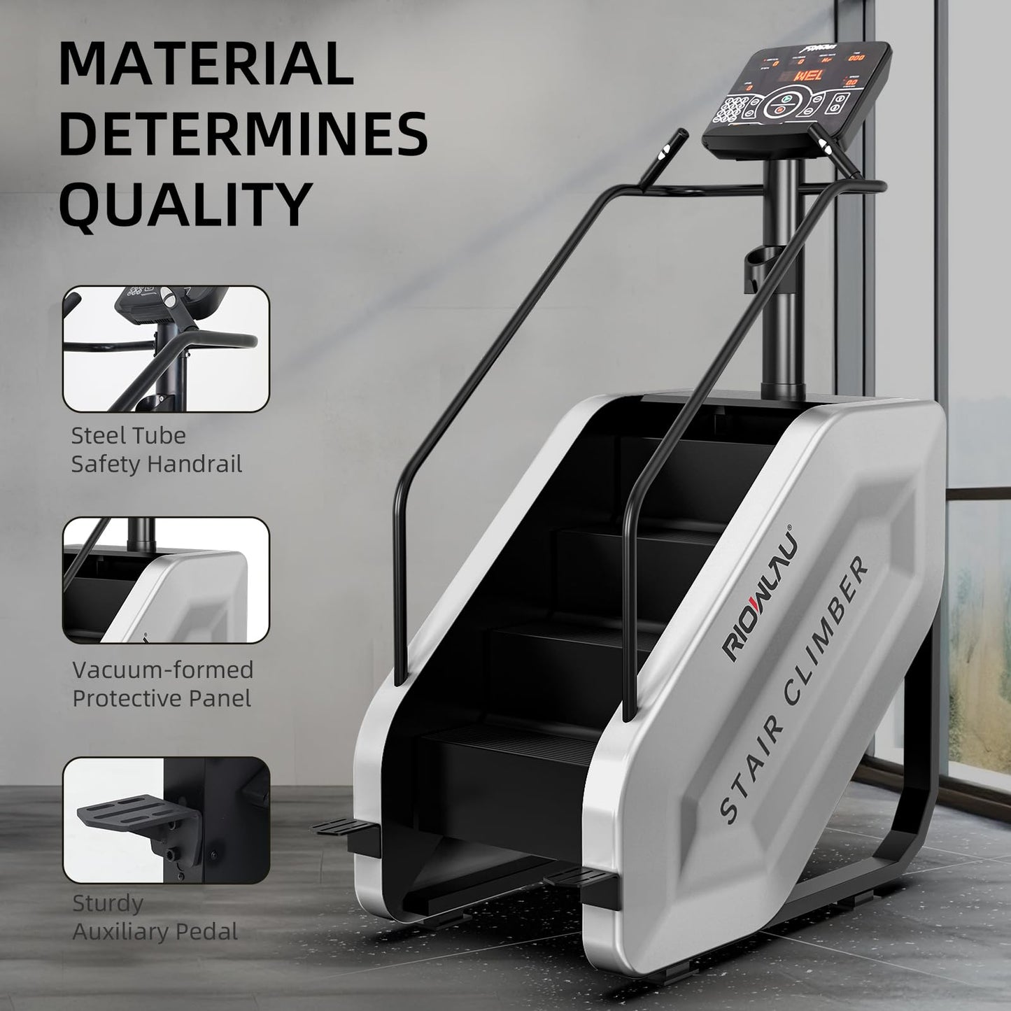 RIOWLAU Stepper Machine, Stair Stepper with LED Screen, Commercial Grade Stair Climber Exercise Machine,15 Speed Levels Stepping Machine for Cardio and Lower Body Workouts,375LBS, 15-164 Steps/Minute