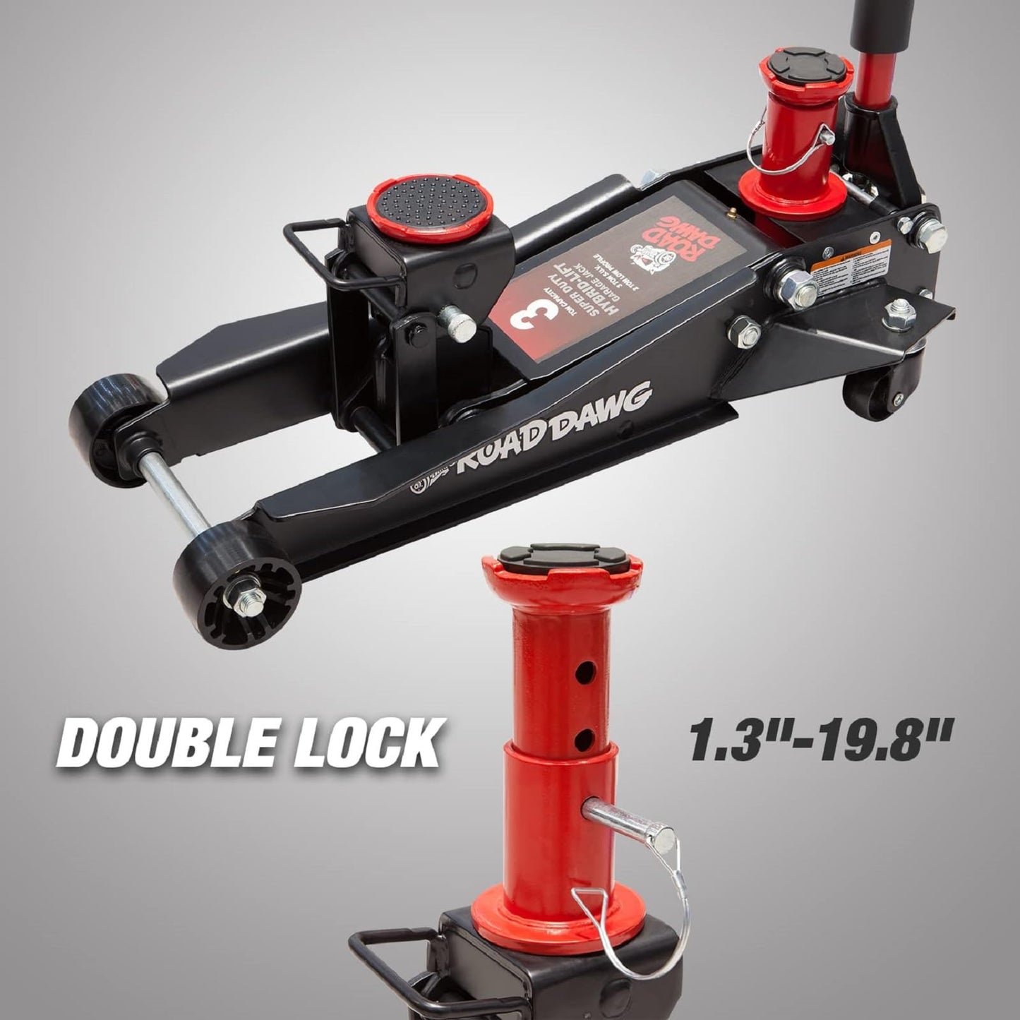 Road DAWG Hydraulic Low and High Profile Professional Grade Foldable Garage Service/Floor Jack with Quick Lift Pump, 3 Ton (6,600 lb) Capacity, Black