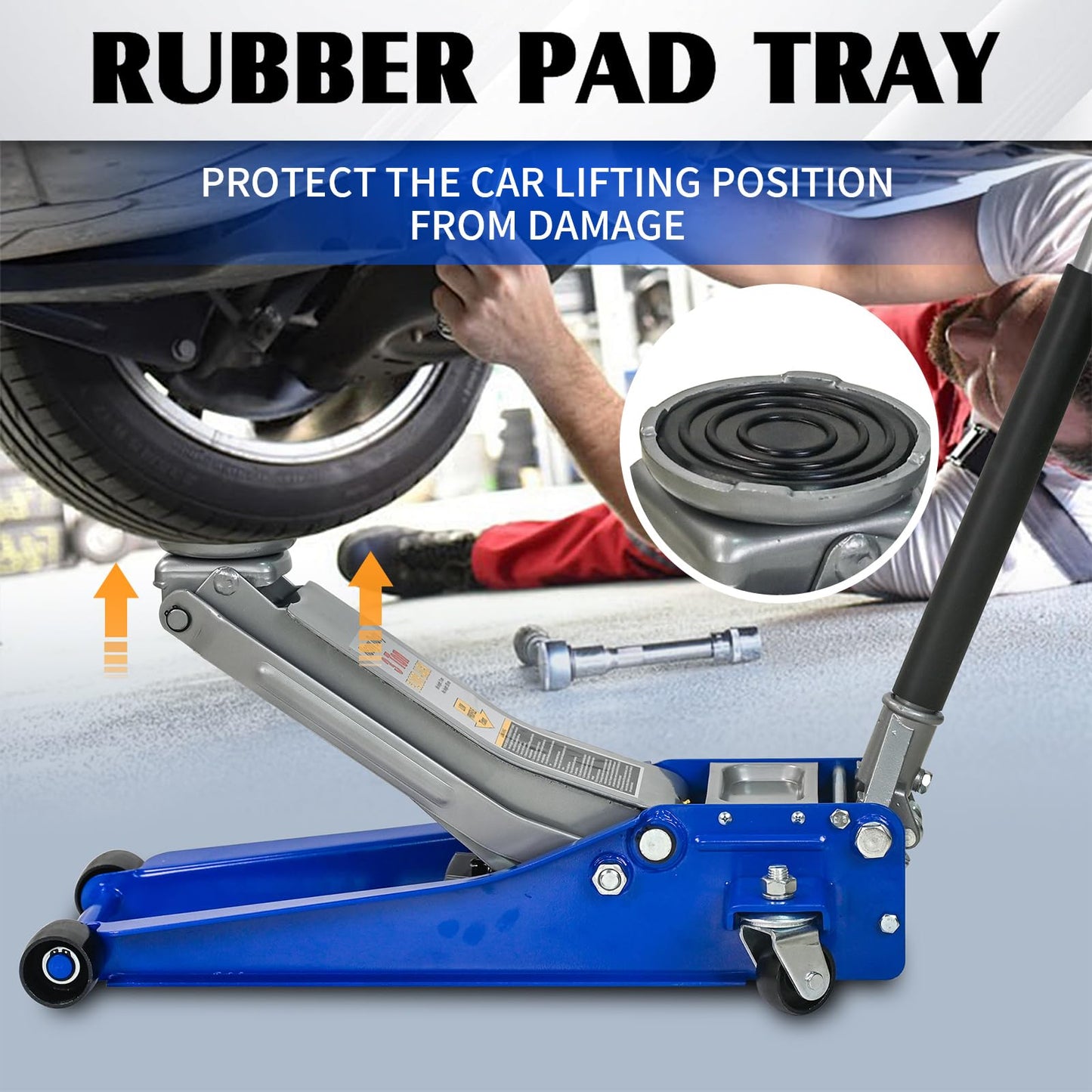 3 Ton Low Profile Hydraulic Floor Jack, Heavy Duty Steel Dual Piston Service Jack, CE Certified