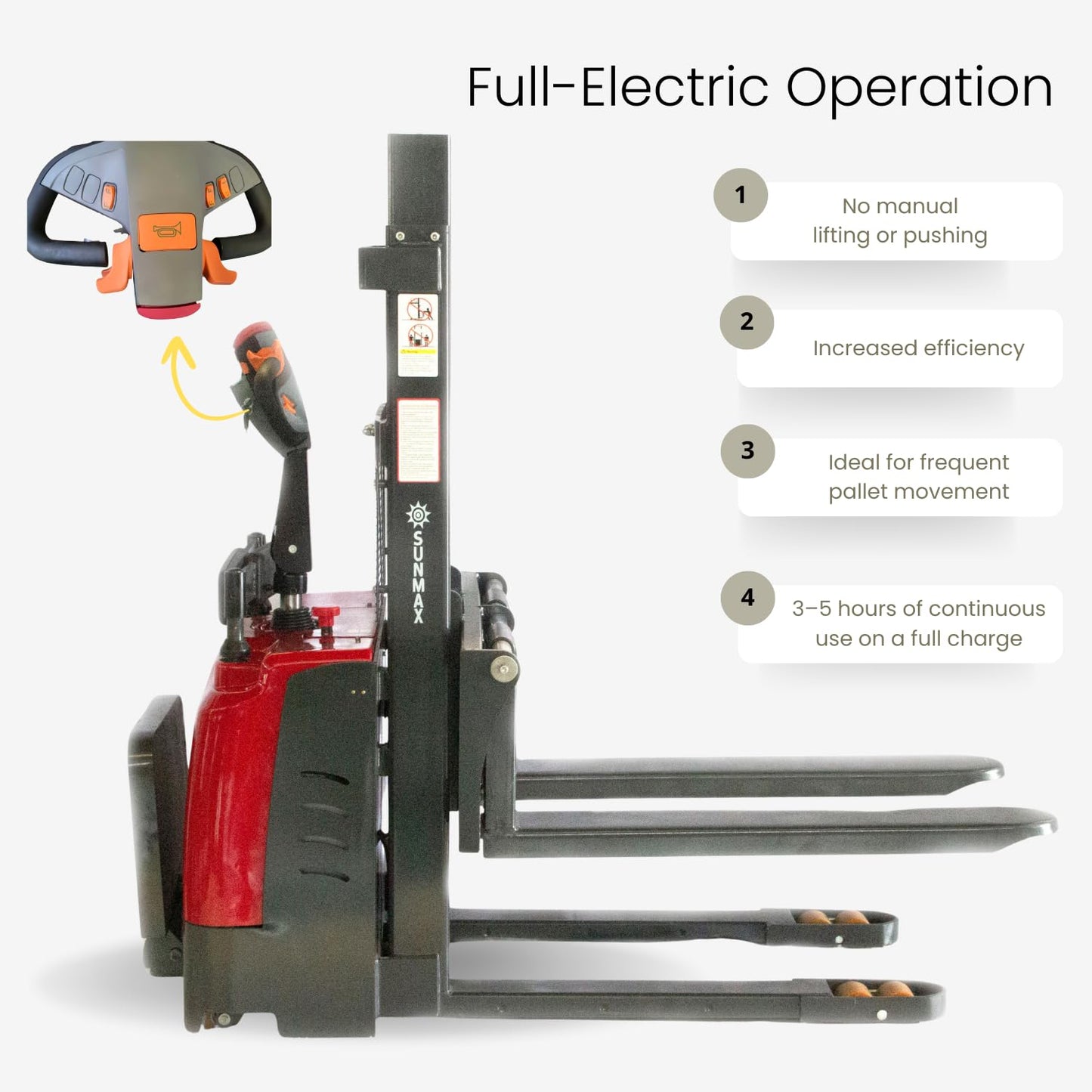 Full Electric Pallet Stacker, 3300 lb Capacity, 78" Lift Height, Walk-Behind Material Lift for Open-Bottom Pallets, Warehouse Stacker