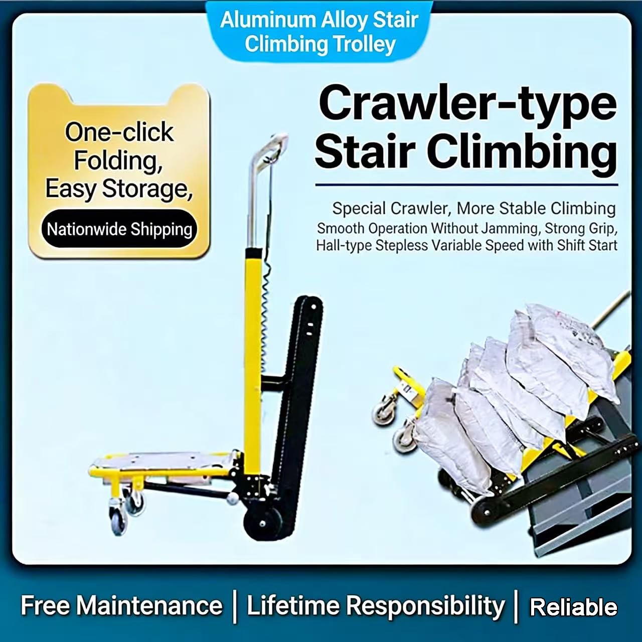 Electric Stair Climbing Cart, Motorized Stair Climber Hand Truck for Moving Heavy Loads Up and Down Stairs