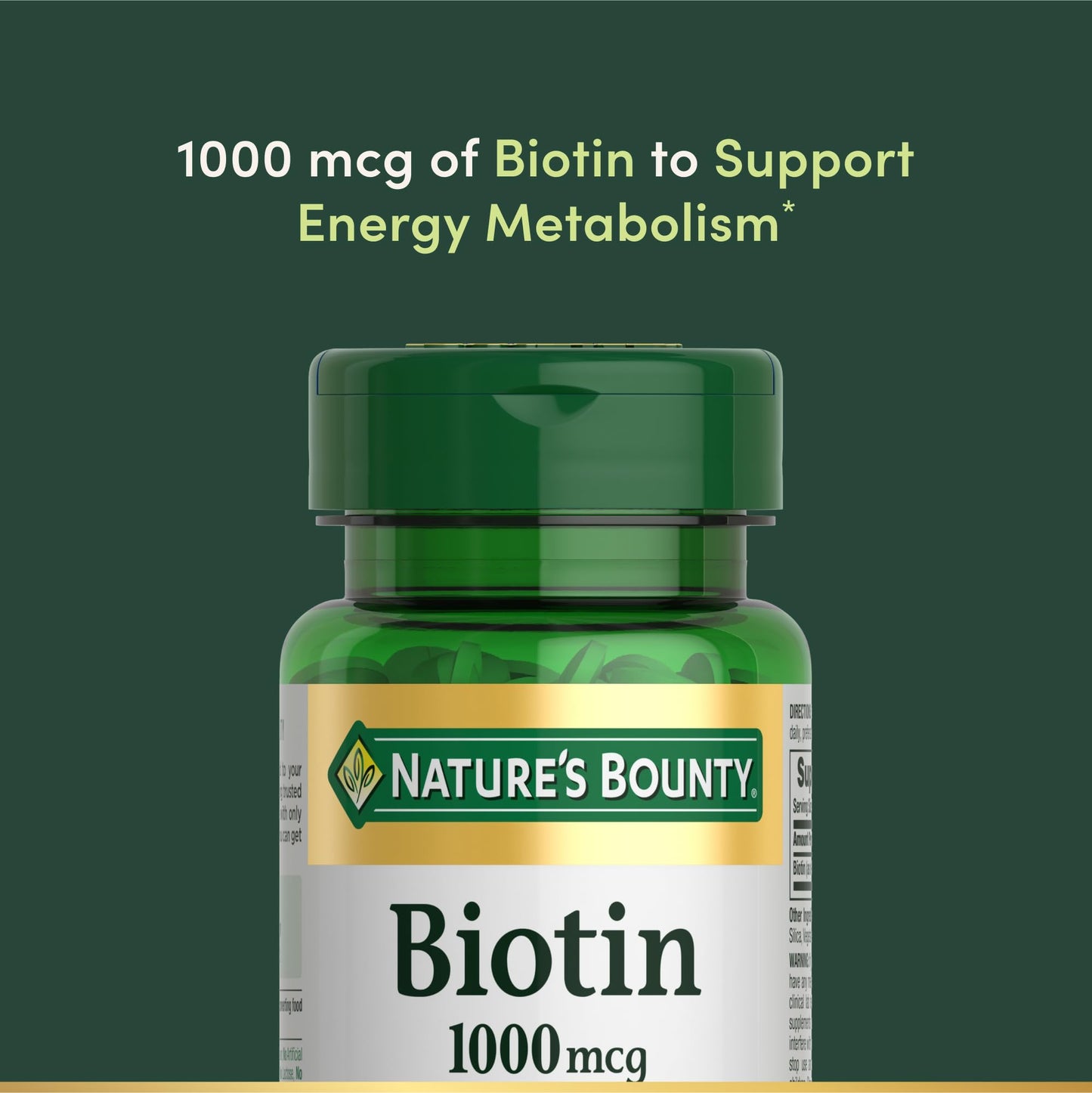 Nature's Bounty Biotin, Supports Metabolism for Energy and Healthy Hair, Skin, and Nails, 1000 mcg, 100 Tablets