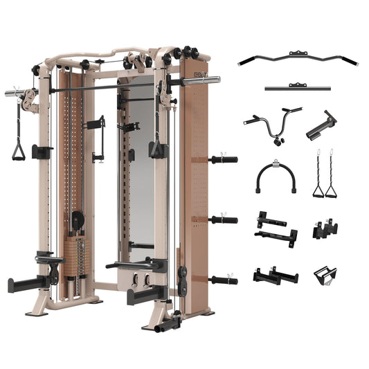 EOAT Smith Machine with Mirror,All in One Cable Crossover Machine with 397 lbs Steel Weight Stack (396lbs Weight Stacks with Mirror)