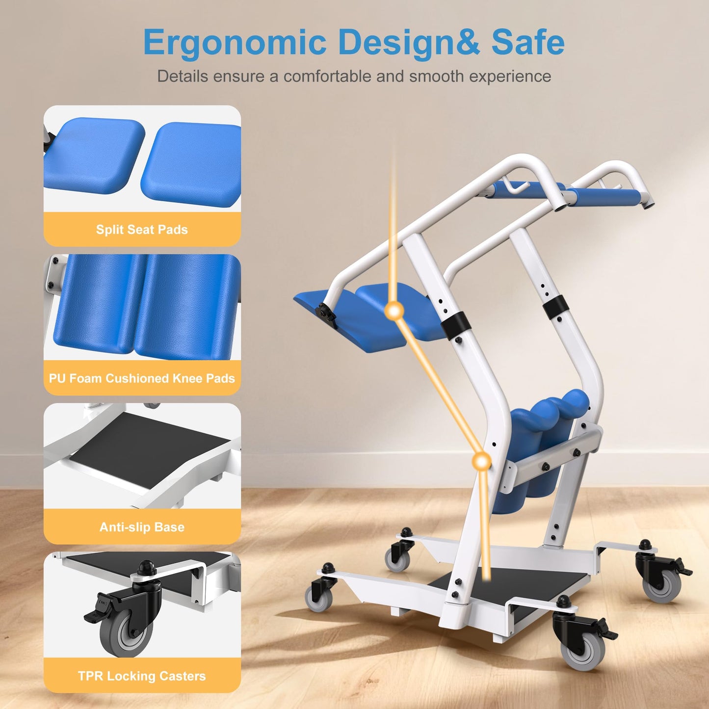 WHLICKS Upgraded Sit to Stand Patient Lift, One-Step Stand Assist Lift for Elderly,Lift Assist Transfer Device with Wheels, Home Care Use Transport Chair Stand Assist for Seniors, Adults & Disabled