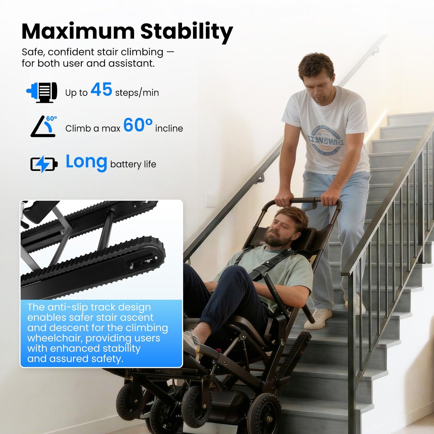 Power Wheelchair Foldable, Electric Stair Climbing Wheelchair, Stair Chair Lifts for Seniors, Mobile Elderly Stair Chair Load Capacity 450lbs