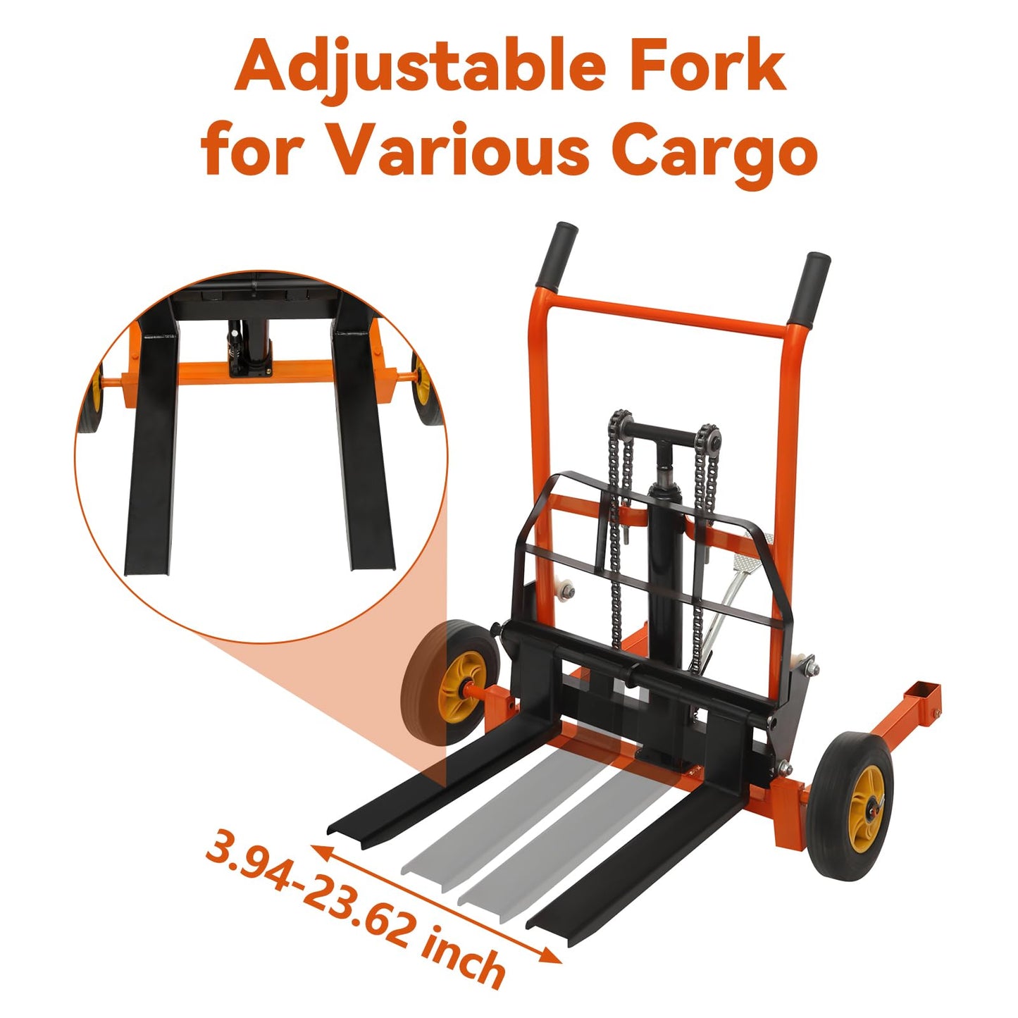 Eleeferri Lift Stacker, Adjustable Lift Table, Hydraulic Material Pallet Truck Dolly, 440 lbs 15.7”Fork Lifting Flat Truck Pallet Jack with 2 Casters,Steel Platform Pallet Stacker for Warehouse