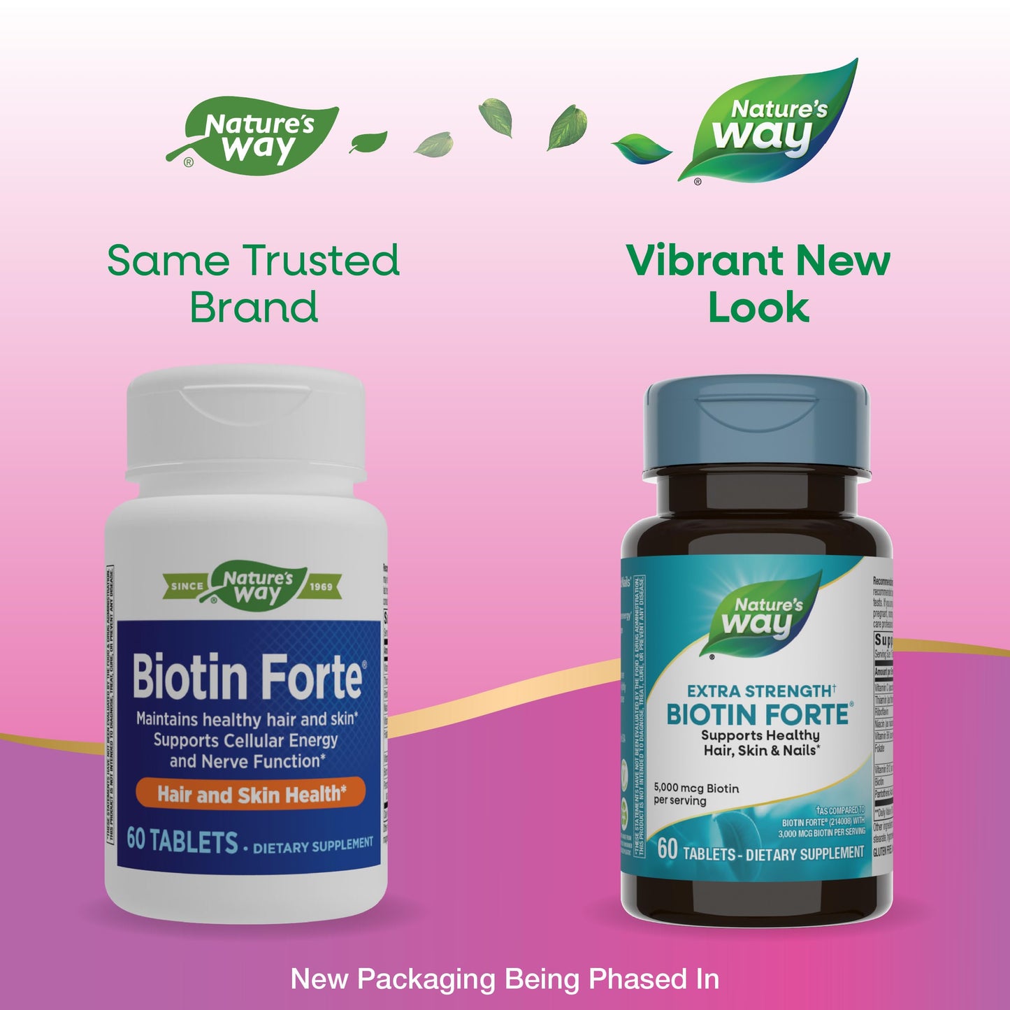Nature's Way Extra Strength Biotin Forte, Supports Healthy Hair, Skin & Nails*, 5,000 mcg per Serving, High Potency B-Vitamins, Vitamin C, 60 Vegan Tablets (Packaging May Vary)