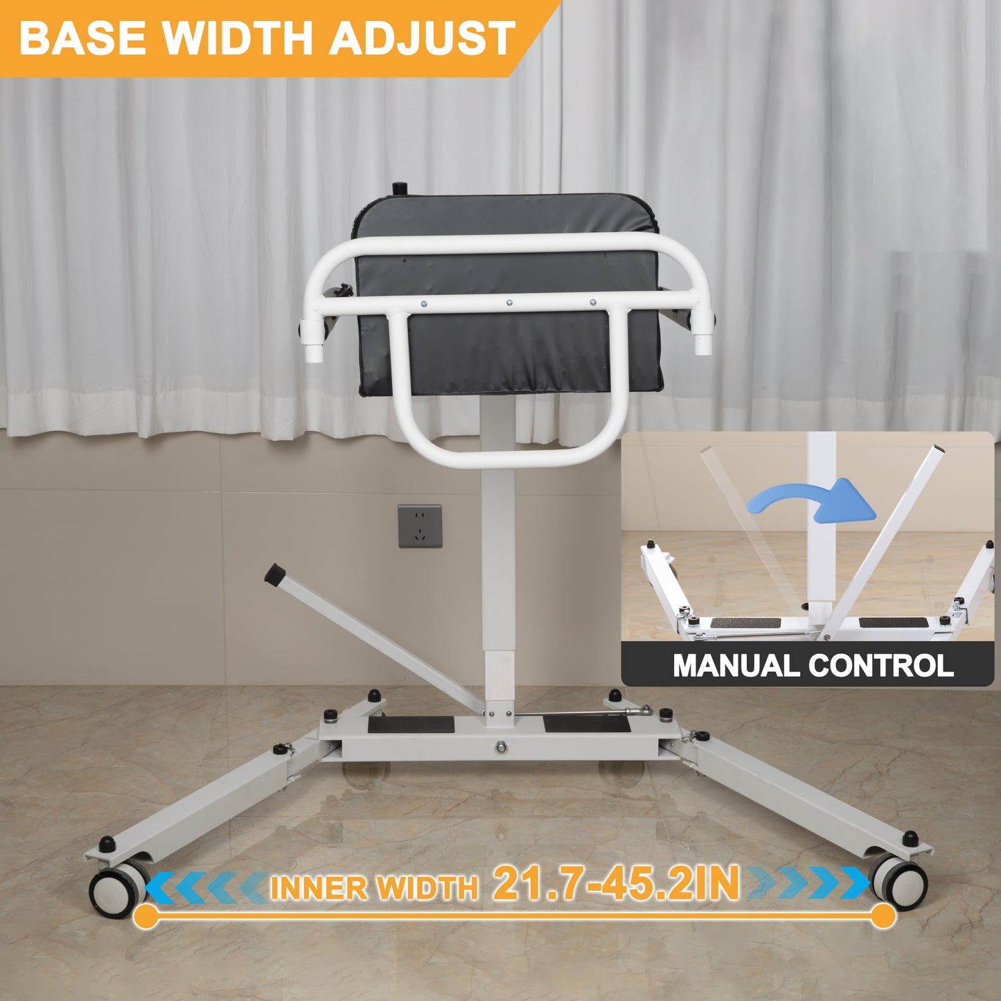 Foldable Manual Patient Lift Transfer Chair, Adjustable Height & Base Width, Portable Mobility Aid for Elderly, Bed to Wheelchair/Sofa/Toilet/Car Transfers (Manual Patient Lift Transfer Chair)