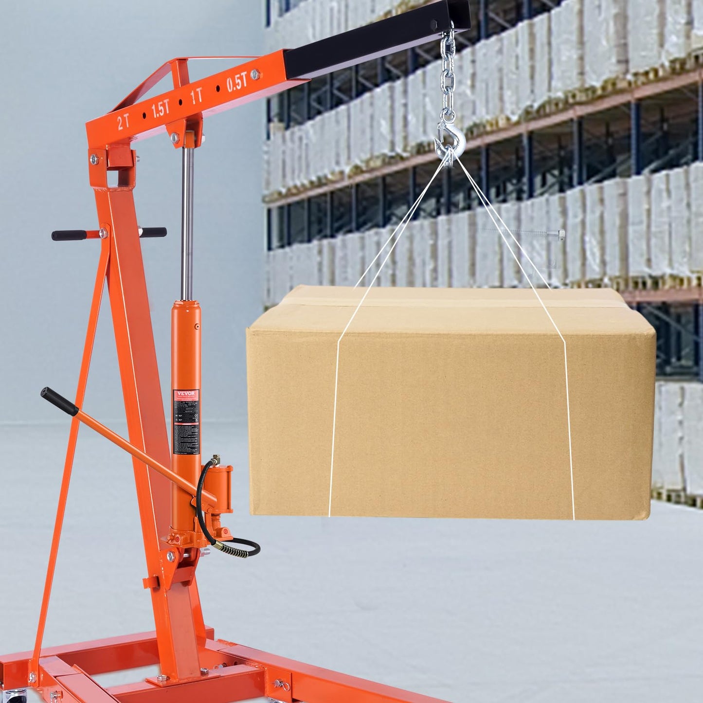 VEVOR 8-Ton Hydraulic Long Ram Jack, Engine Hoist Cylinder with Air Pump & Single Piston, Clevis Base Cylinder for Engine Lifts, Garage/Shop Cranes, Mechanical & Farm Applications