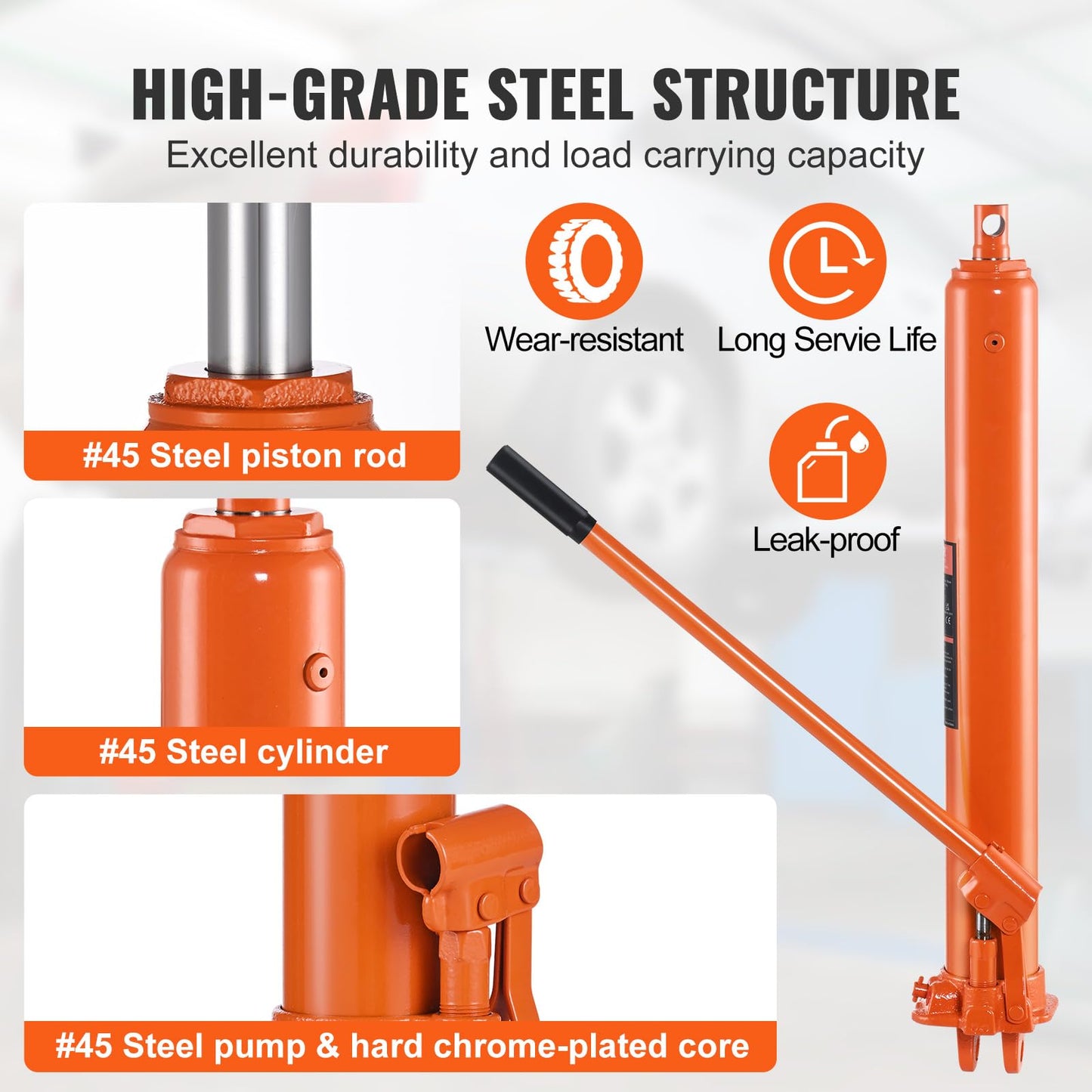 VEVOR Hydraulic Long Ram Jack, 3 Ton Engine Hoist Cylinder with Single Piston Pump and Clevis Base, for Engine Lift Hoists, Garage/Shop Cranes, Mechanical, Farm