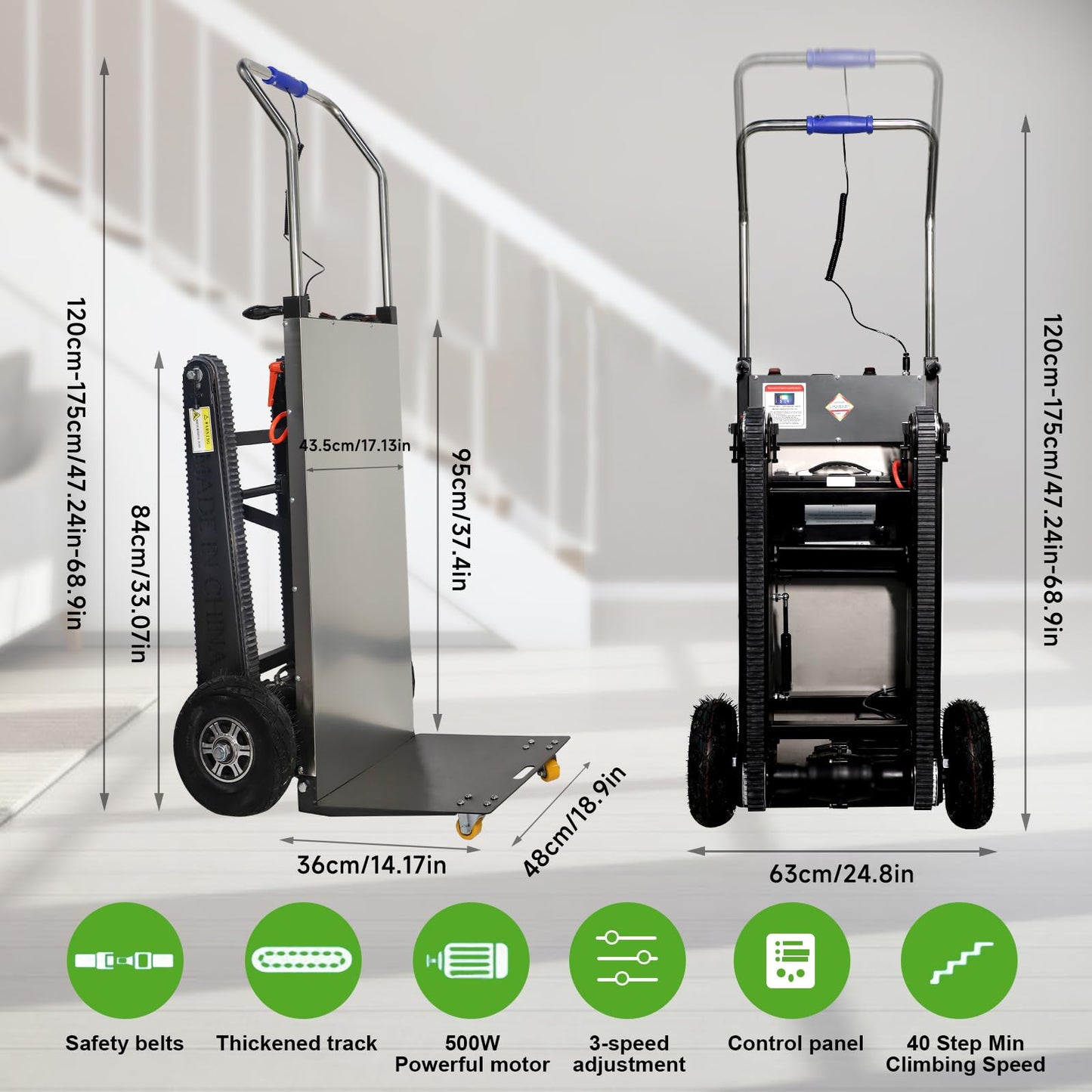ZLPOWER Electric Stair Climbing Hand Trucks - Heavy Duty, Black - 661 lbs Max Load Capacity, 500W, Folding Dolly for Easy Moving of Heavy Furniture