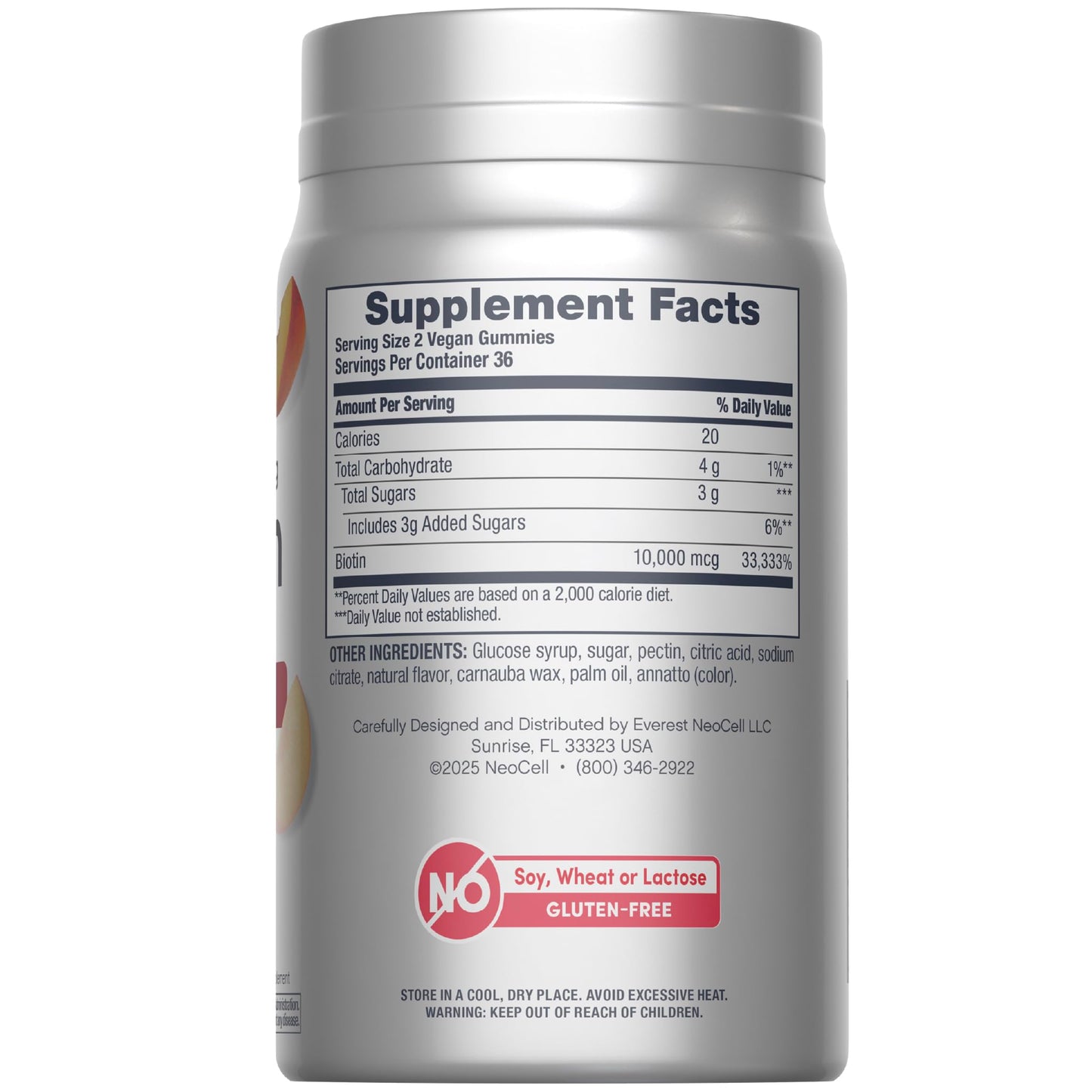 NeoCell biotin 10000mcg Gummies | 72 Count | Beauty Enhancing Supplement | Hair, Skin, and Nails | Peach Flavor