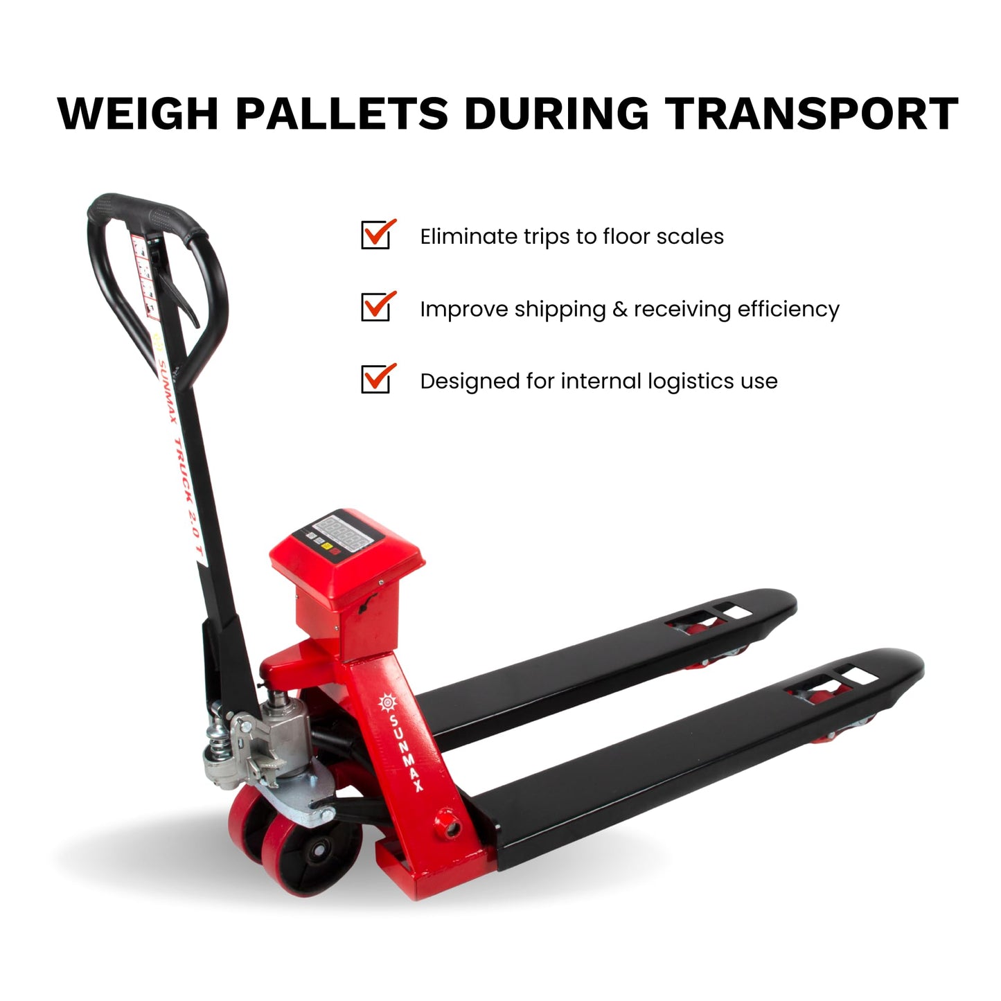 SUNMAX HD4400W Pallet Jack with Built-in Digital Scale, 4,400 lb Capacity, 27" W x 48" L Forks Manual Pallet Truck for Warehouse and Retail
