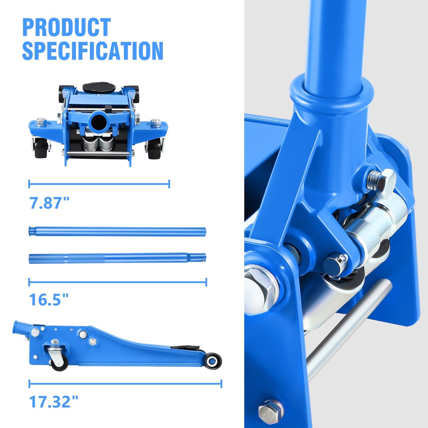 DNA Motoring Low Profile Hydraulic Trolley Service/Floor Jack, 3 Ton (6000 lbs) Capacity, Lifting Range 3"-20", Blue, TOOLS-00475