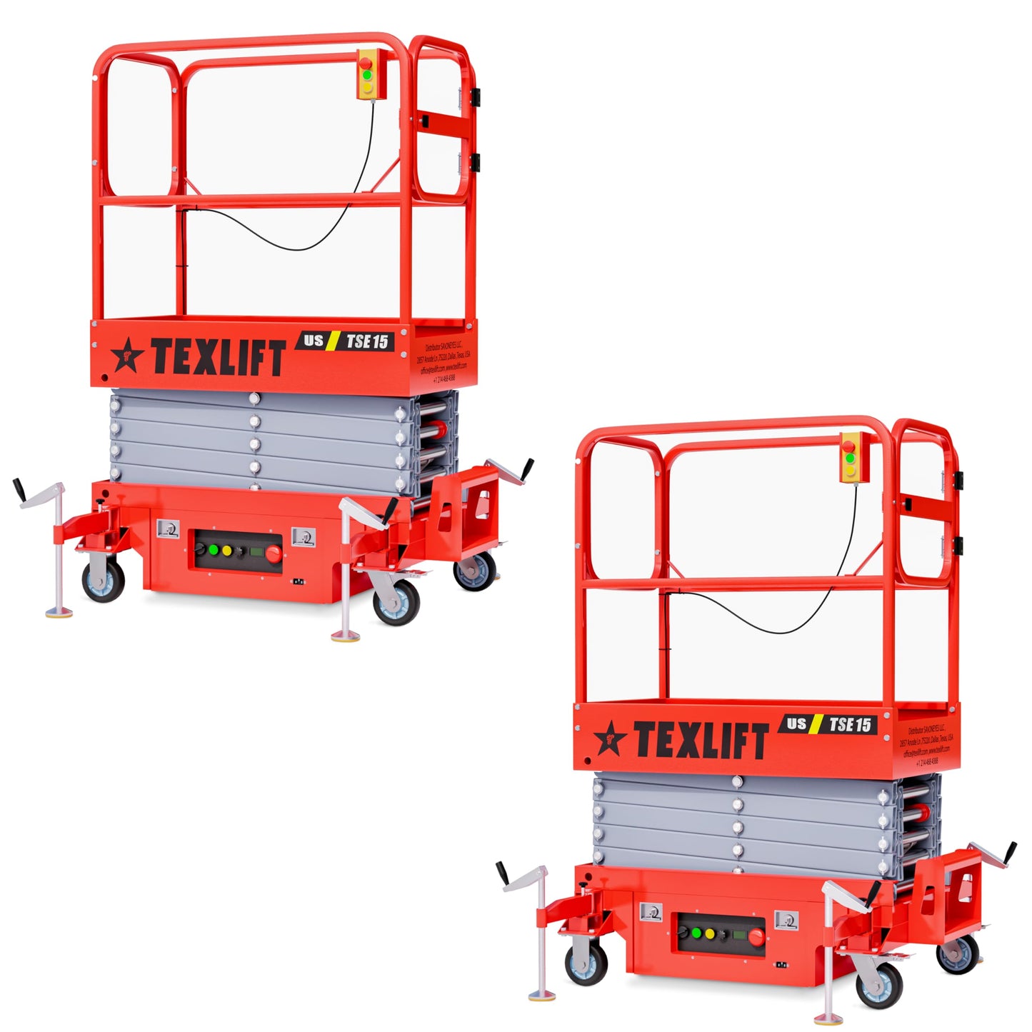 TEXLIFT Semi Automatic Electric Scaffolding Scissor Lift – Hydraulic Mobile Lifter Aerial Work Platform Height 15 Feet Overall Height 22 Feet – Portable Man Lift Table - 2 Pack