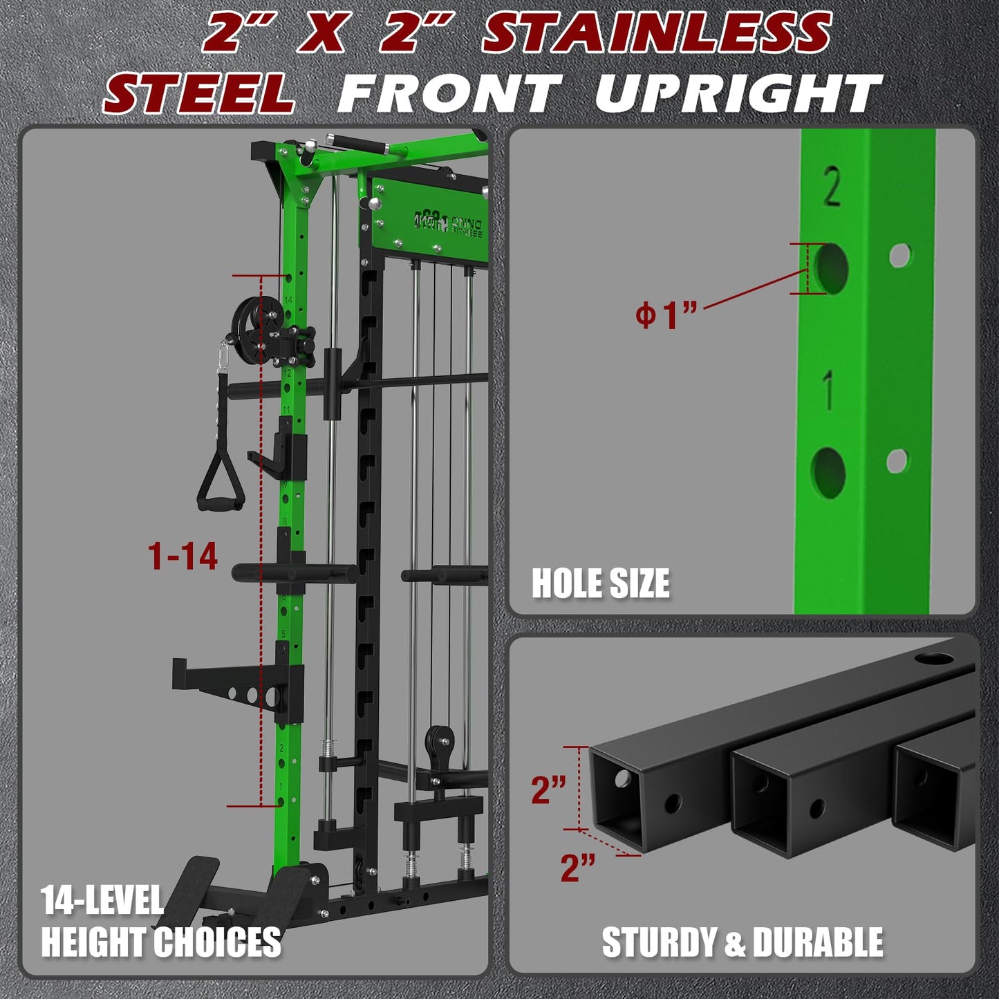 ONNO Smith Machine, 2200lbs Squat Rack with LAT-Pull Down & Cable Crossover System, Multi-Function Power Cage for Home Gym with Leg Hold-Down Attachment, Green