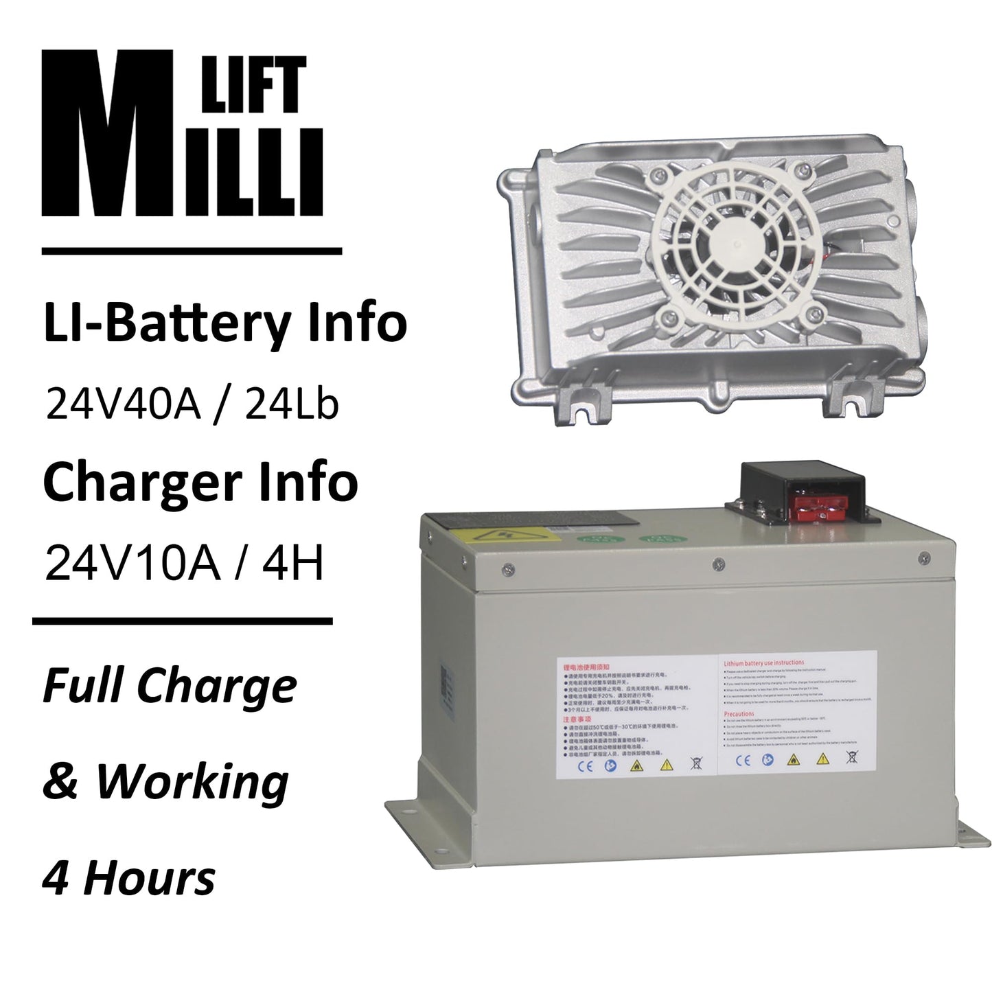 Millilift Electric Pallet Jack, 3300LB Capacity,Heavy-Duty Forks 45"x21", Powerful Drive Motor, 24V 40AH LiFePO4 Battery with Built-in Charger, 2–4H Runtime, for Warehouse,Logistics Company