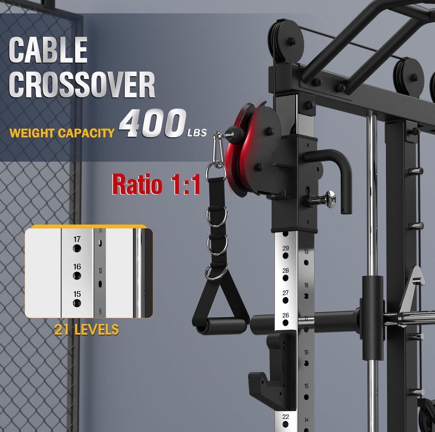 DONOW Smith Machine with Weight Stacks, Heavy Duty Home Gym System Power Cage Cable Crossover Machine Multi-Functional Trainer Ratio 1:1