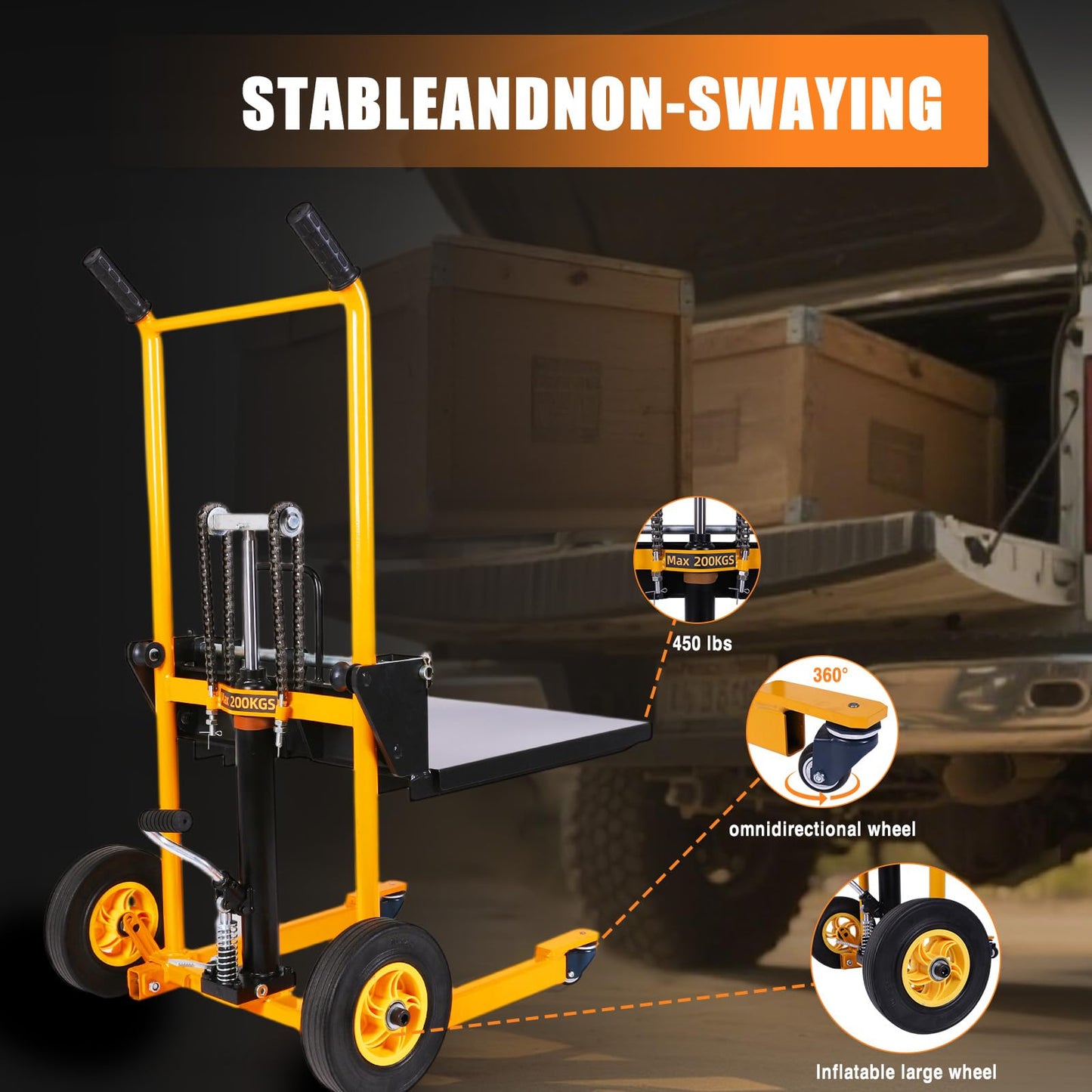 Lakequill Mini Forklift Manual Hydraulic Lift Table Cart Foldable Transport Lifting Cart with Swivel Wheels Handheld Lifting Equipment Push Pallet Trolley Lightweight for Household Warehouse Factory