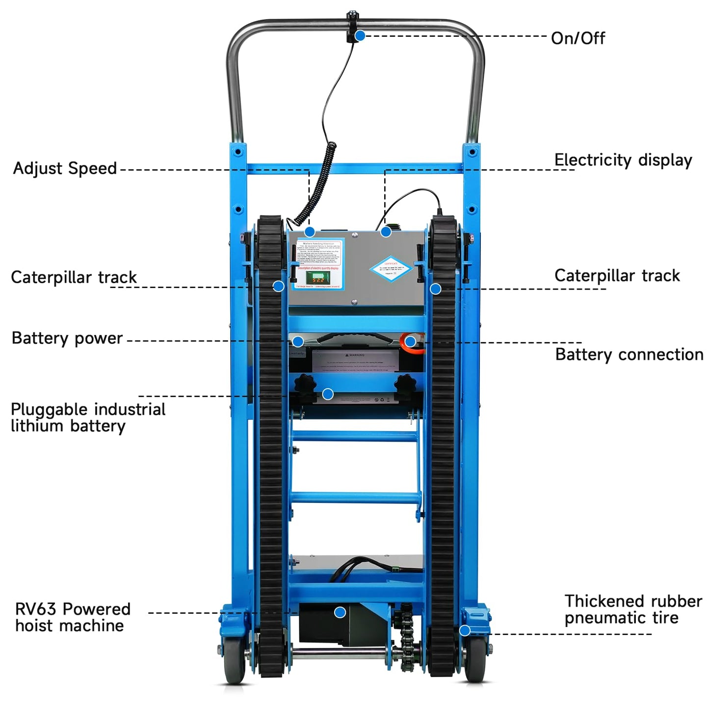 Electric Stair Climbing Dolly, 1250W Electric Stair Climbing Hand Truck, 900lbs Max Load Capacity, 3 Mode Folding Stair Climber Hand Truck with Telescopic Handle for Moving (Blue+Black)