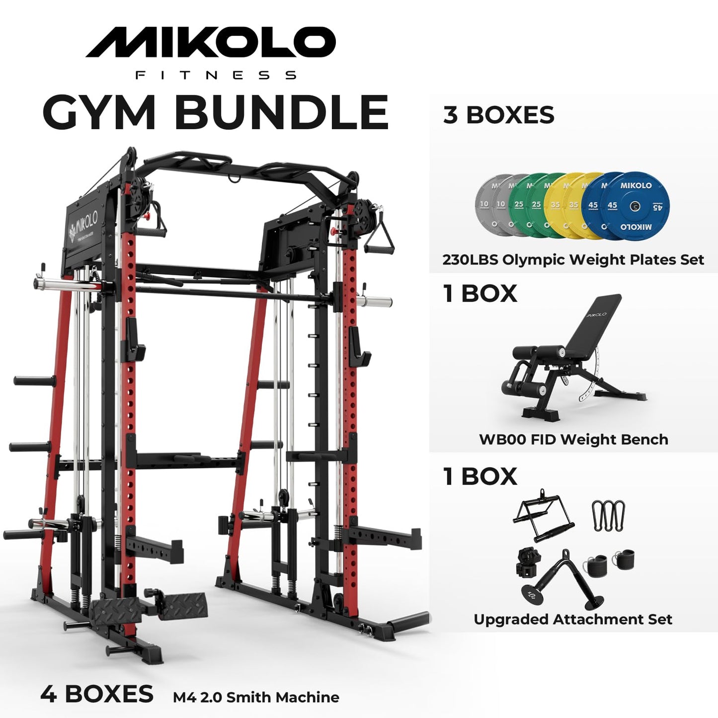 Mikolo Smith Machine, 2200lbs Squat Rack with LAT-Pull Down System & Cable Crossover Machine, Power Rack and Packages (RSL230CPHGP)