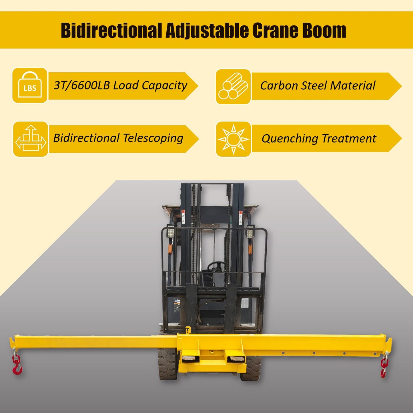 INTSUPERMAI Forklift Mobile Crane 6600lbs/3 Ton Capacity Adjustable Forklift Jib Boom Crane with Horizontally & Vertically Dual Directions Use Telescopic Arm with Truss Hoist Jib Boom and Hooks