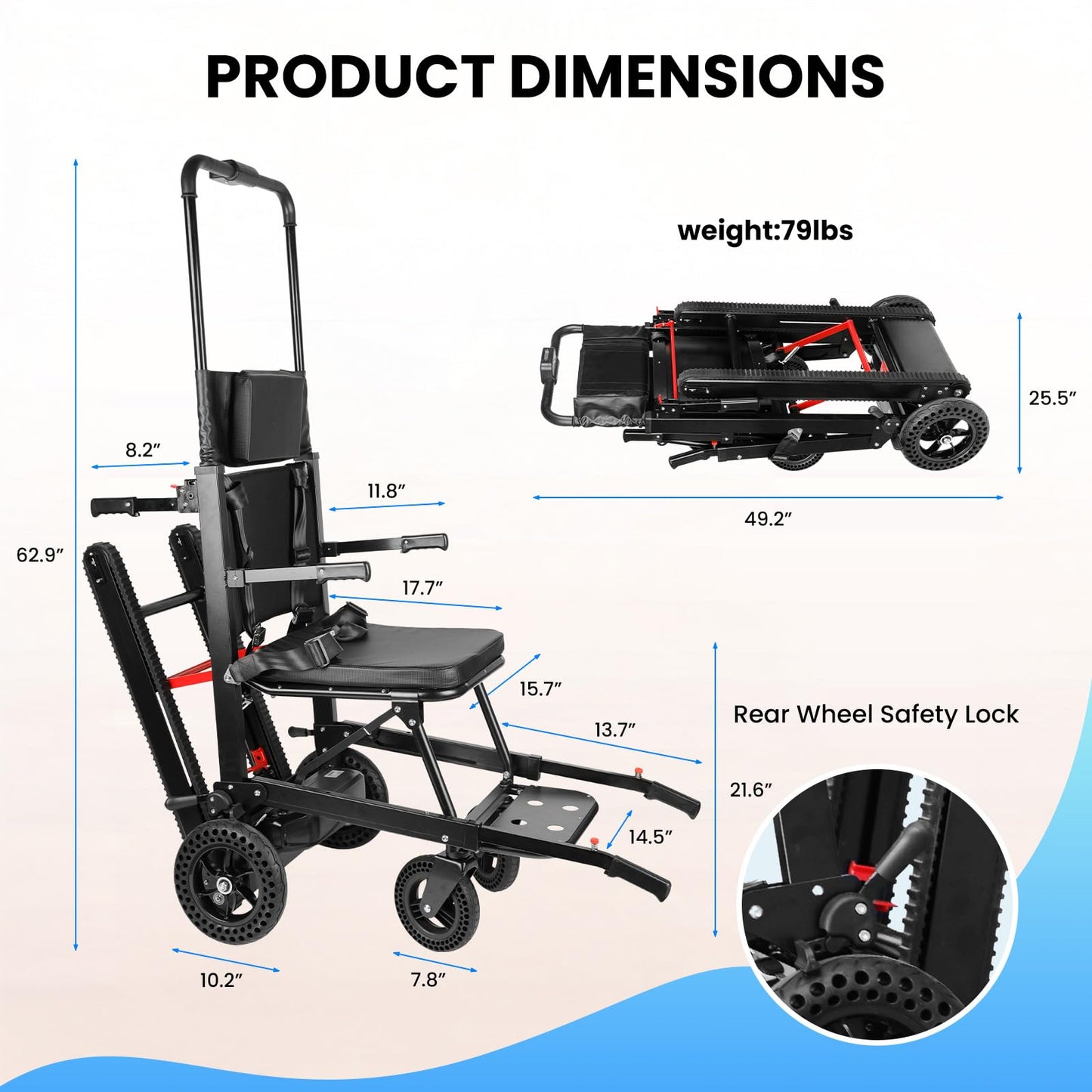 Power Wheelchair Foldable, Electric Stair Climbing Wheelchair, Stair Chair Lifts for Seniors, Mobile Elderly Stair Chair Load Capacity 450lbs