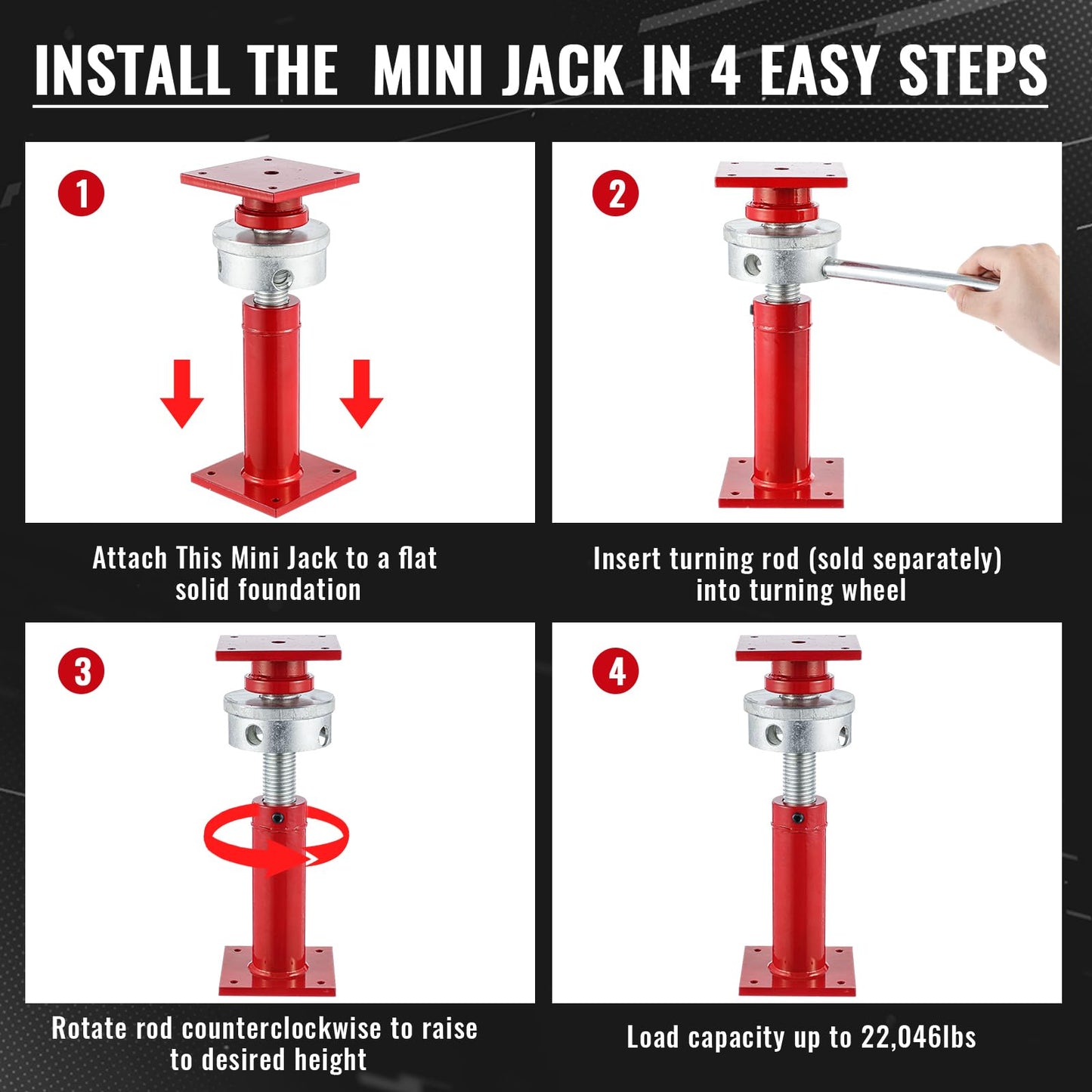 Lanties Adjustable Screw Jack Post for House Leveling, Manufacturing House Jacks with Wrench Screw Steel Shores, Range of Adjustment(9.5''-15'',Red,4 Pcs)