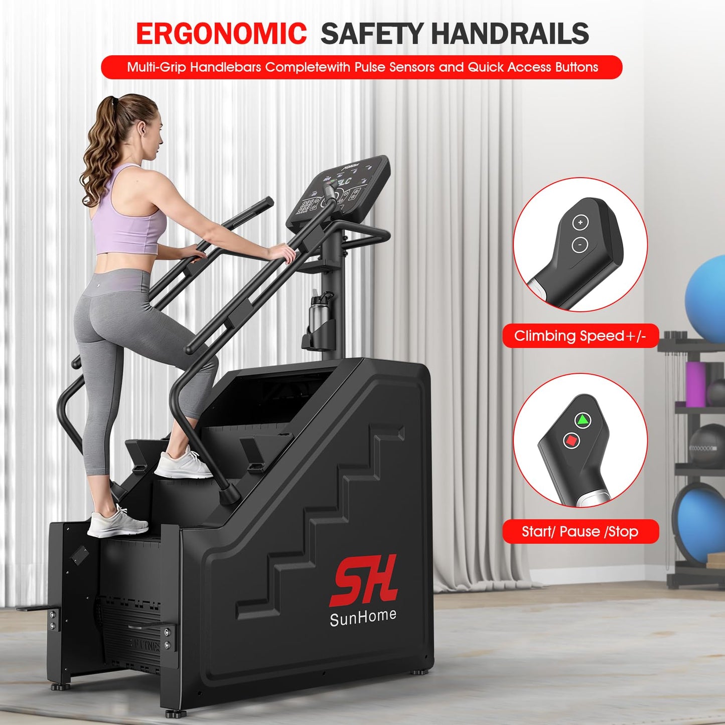 SunHome Stair Stepper Machine, Commercial Grade Stair Climber with 15 Resistance Levels, Stair Master for Cardio and Lower Body Workouts, LED Screen, 15-164 Steps/Min (SH-401)