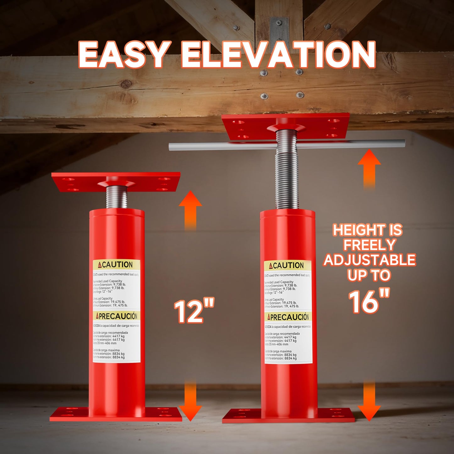 House Floor Jacks,Telescoping Screw Jacks 12"-16" Height Adjustable Basement Floor Jacks Post Pole for Leveling,Foundation Jack for Basement, Floor Joist,Beam,Temporary Support(2 Pack)